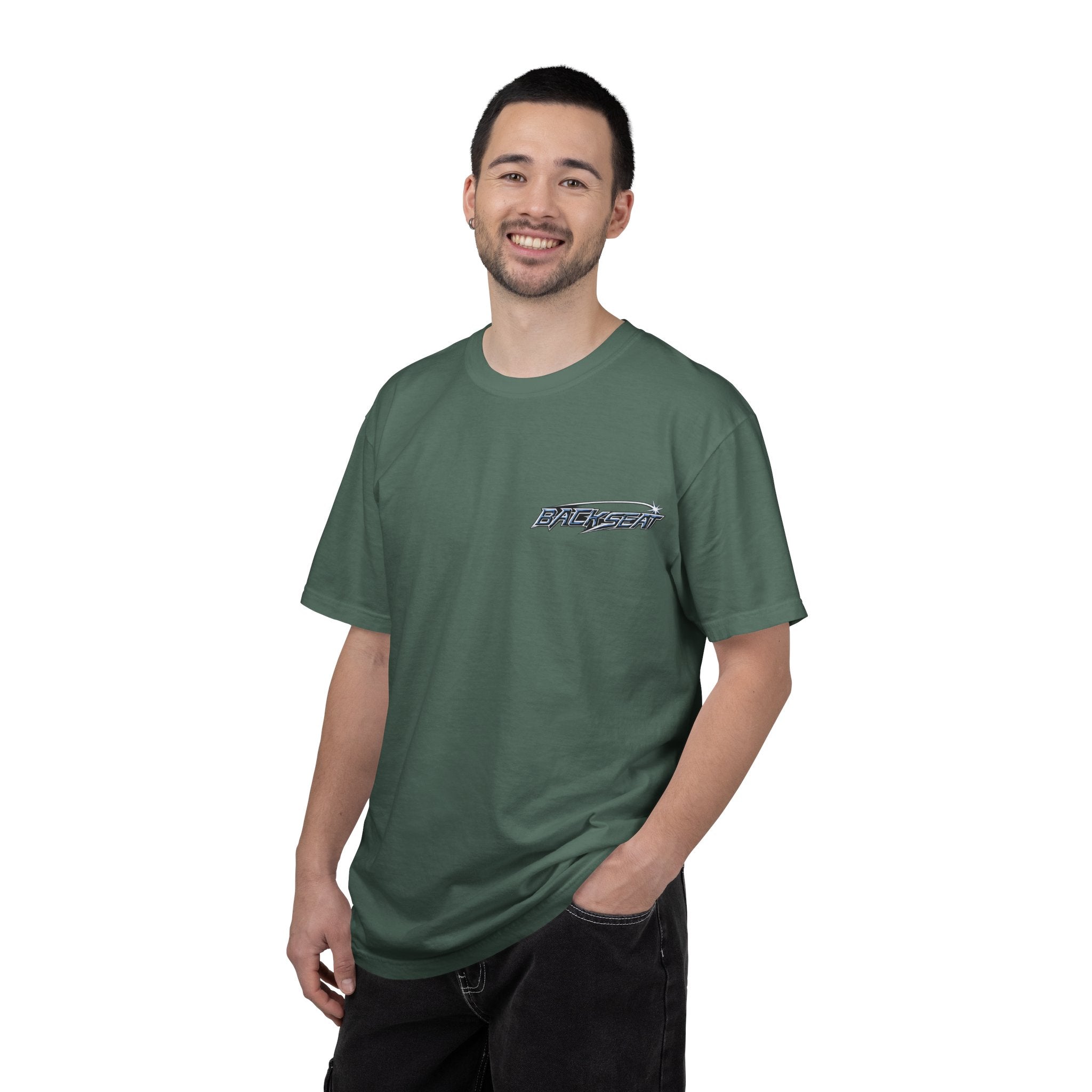 BACKSEAT Midnight Blue Graphic T-Shirt — Retro Racing Streetwear Tee