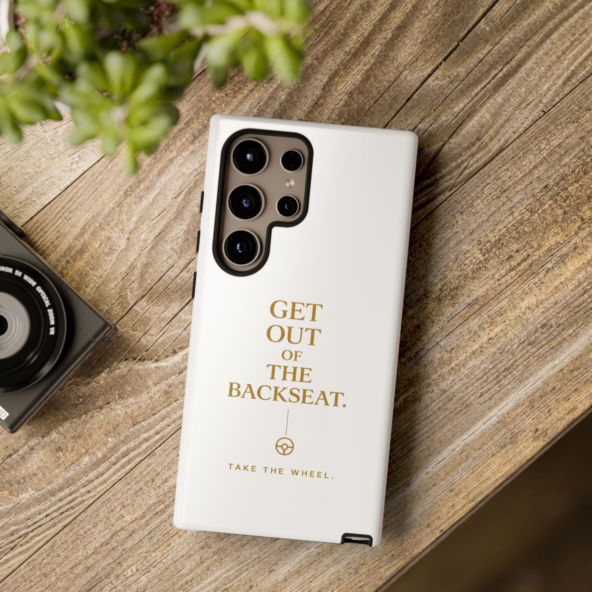 Get Out of the Backseat iPhone Case — Minimal Gold Typography Protective Phone Case
