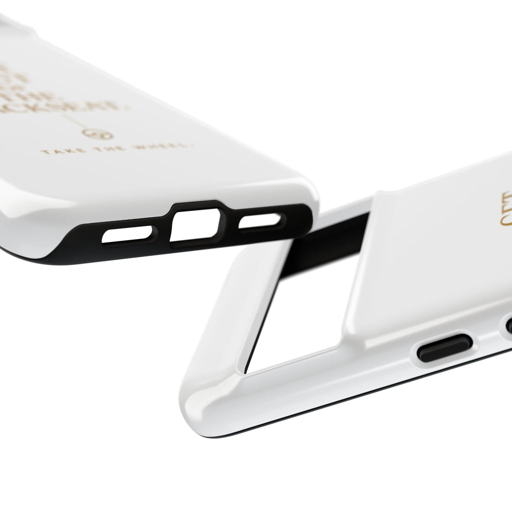 Get Out of the Backseat iPhone Case — Minimal Gold Typography Protective Phone Case
