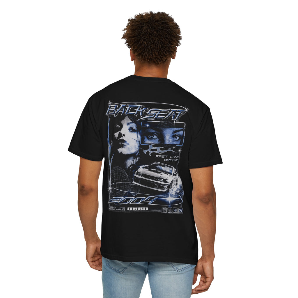 BACKSEAT Midnight Blue Graphic T-Shirt — Retro Racing Streetwear Tee