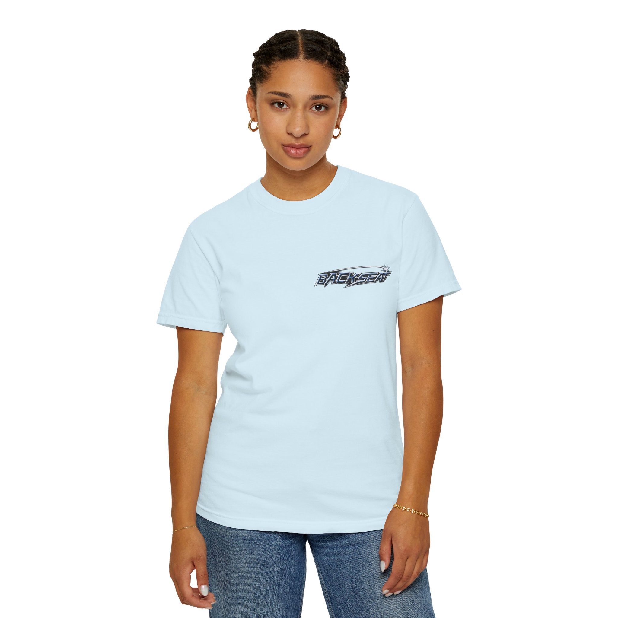BACKSEAT Midnight Blue Graphic T-Shirt — Retro Racing Streetwear Tee