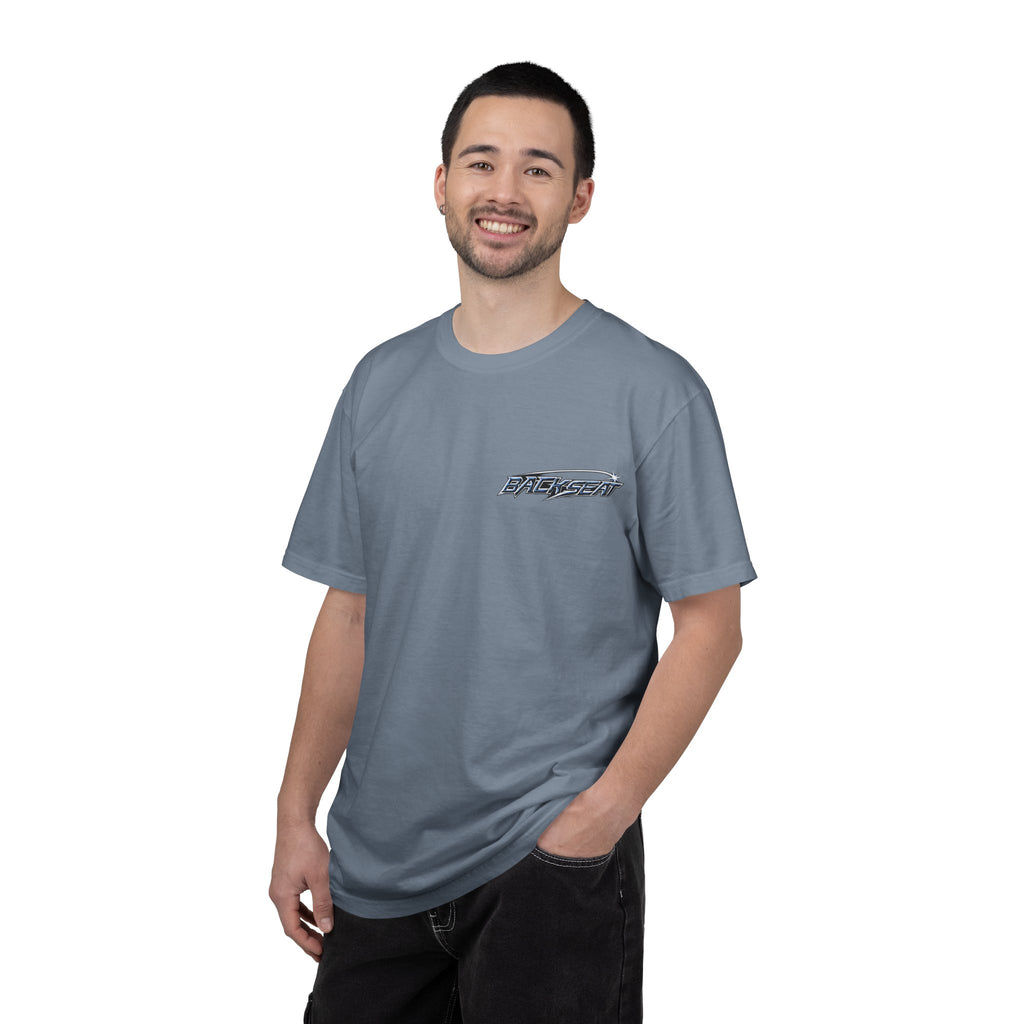 BACKSEAT Midnight Blue Graphic T-Shirt — Retro Racing Streetwear Tee