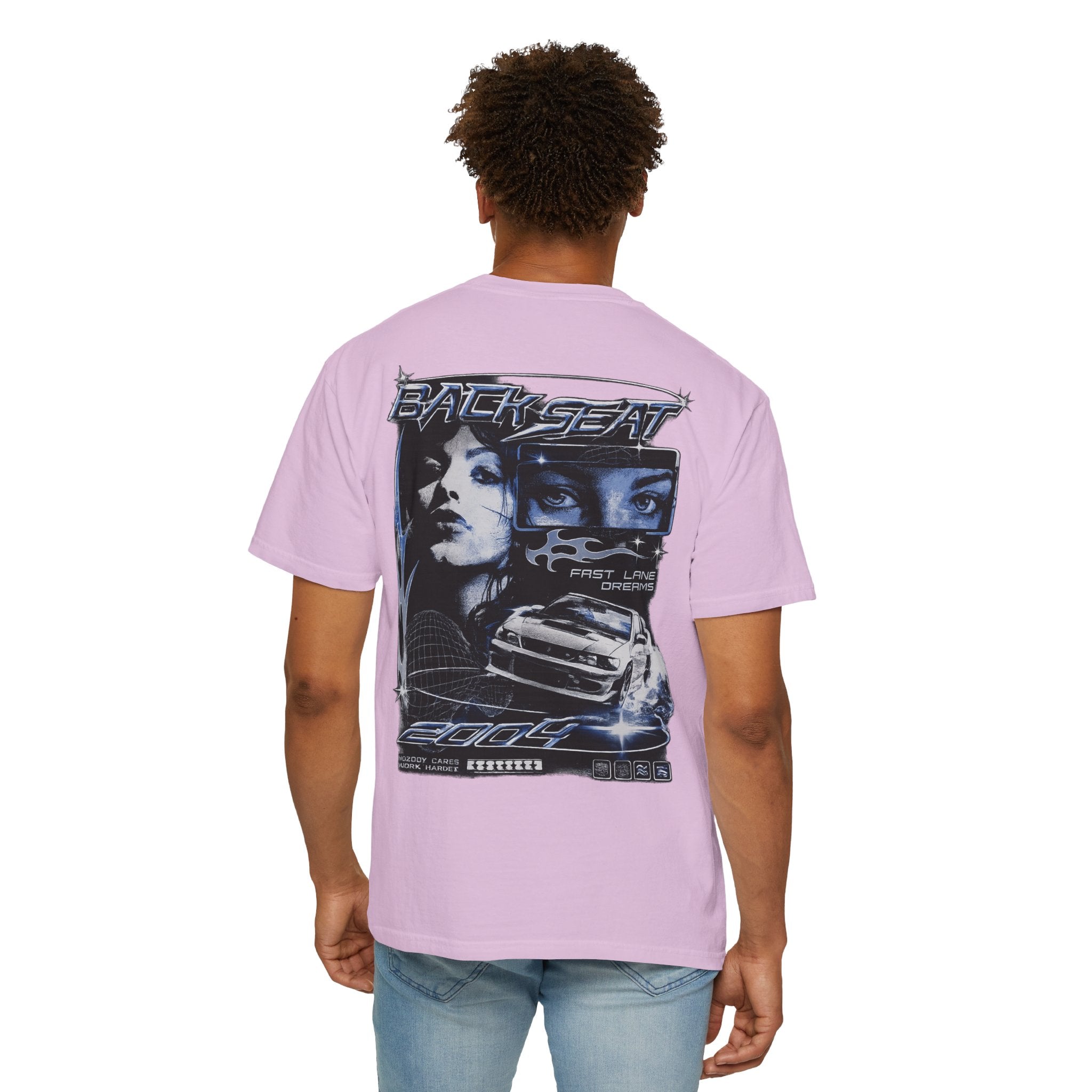 BACKSEAT Midnight Blue Graphic T-Shirt — Retro Racing Streetwear Tee