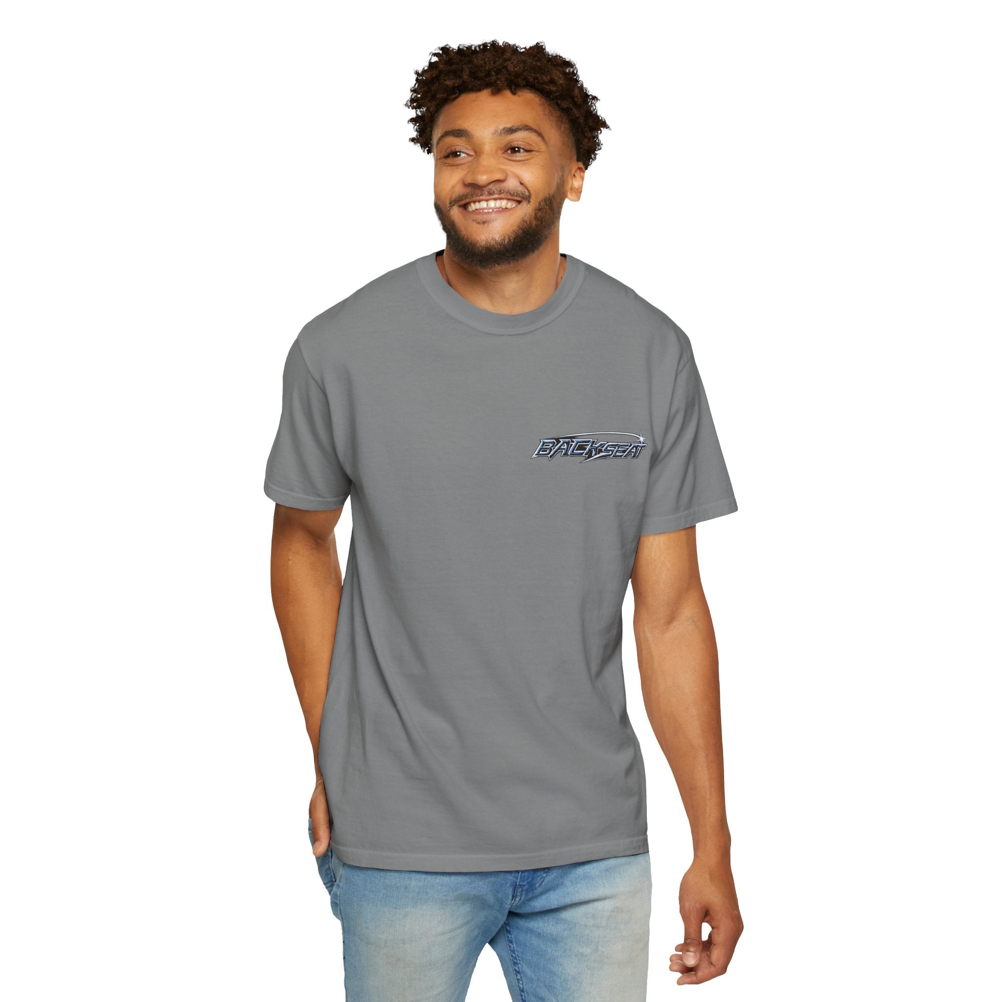 BACKSEAT Midnight Blue Graphic T-Shirt — Retro Racing Streetwear Tee