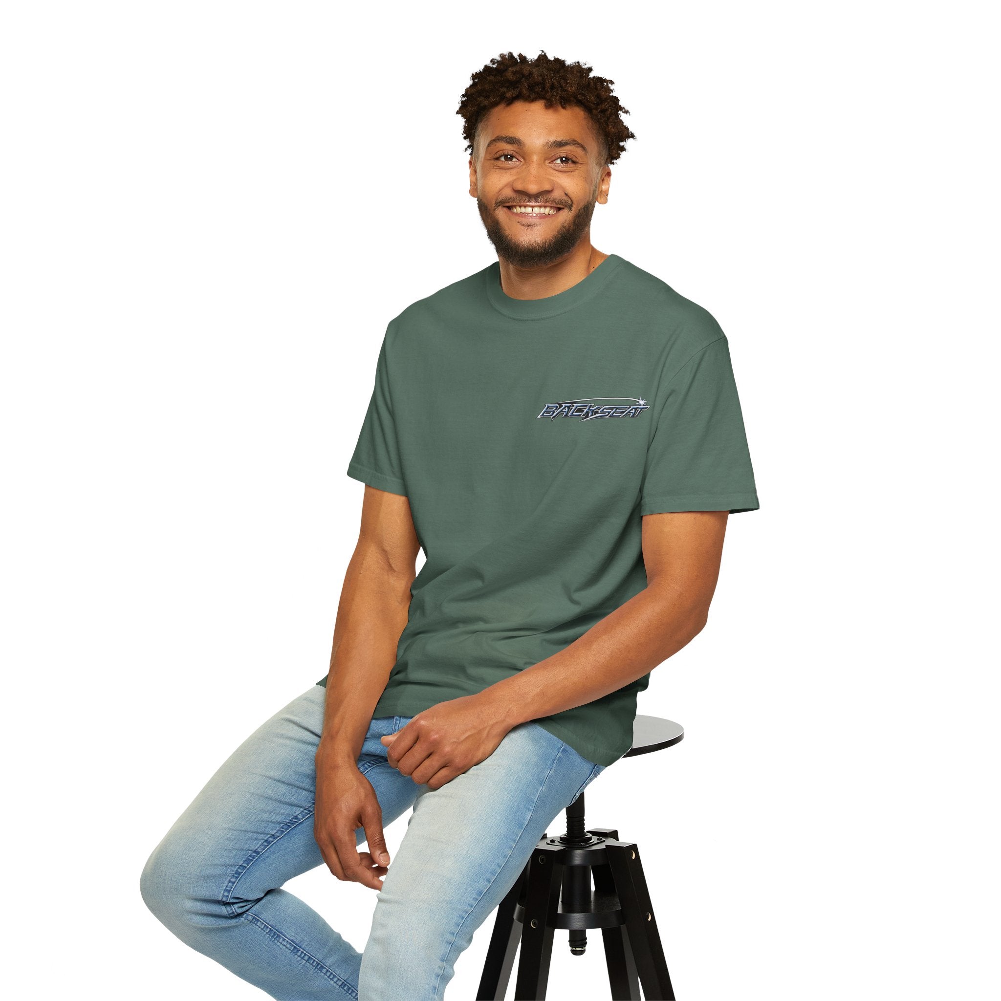 BACKSEAT Midnight Blue Graphic T-Shirt — Retro Racing Streetwear Tee