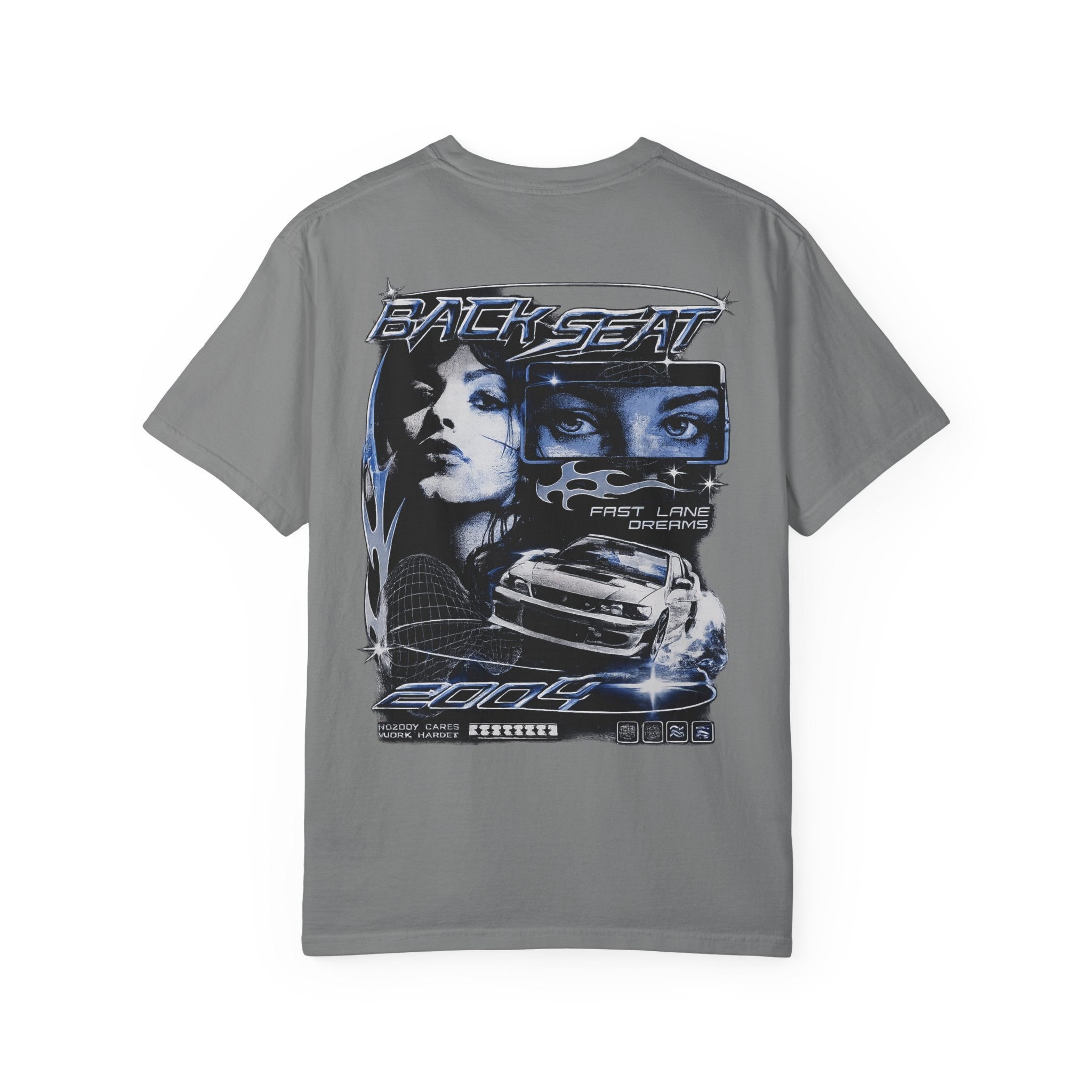 BACKSEAT Midnight Blue Graphic T-Shirt — Retro Racing Streetwear Tee