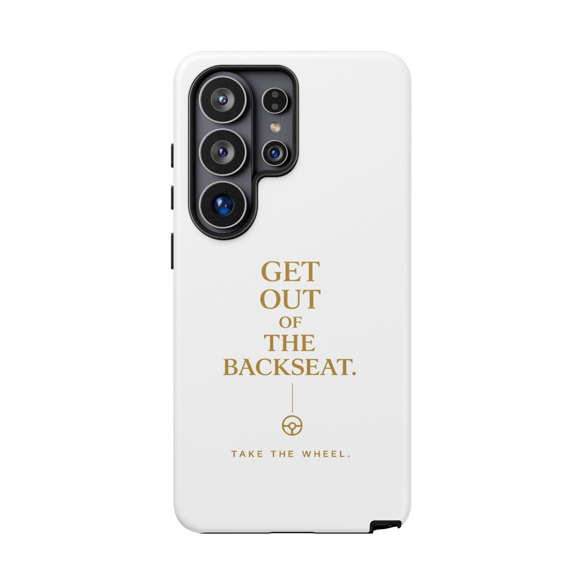 Get Out of the Backseat iPhone Case — Minimal Gold Typography Protective Phone Case
