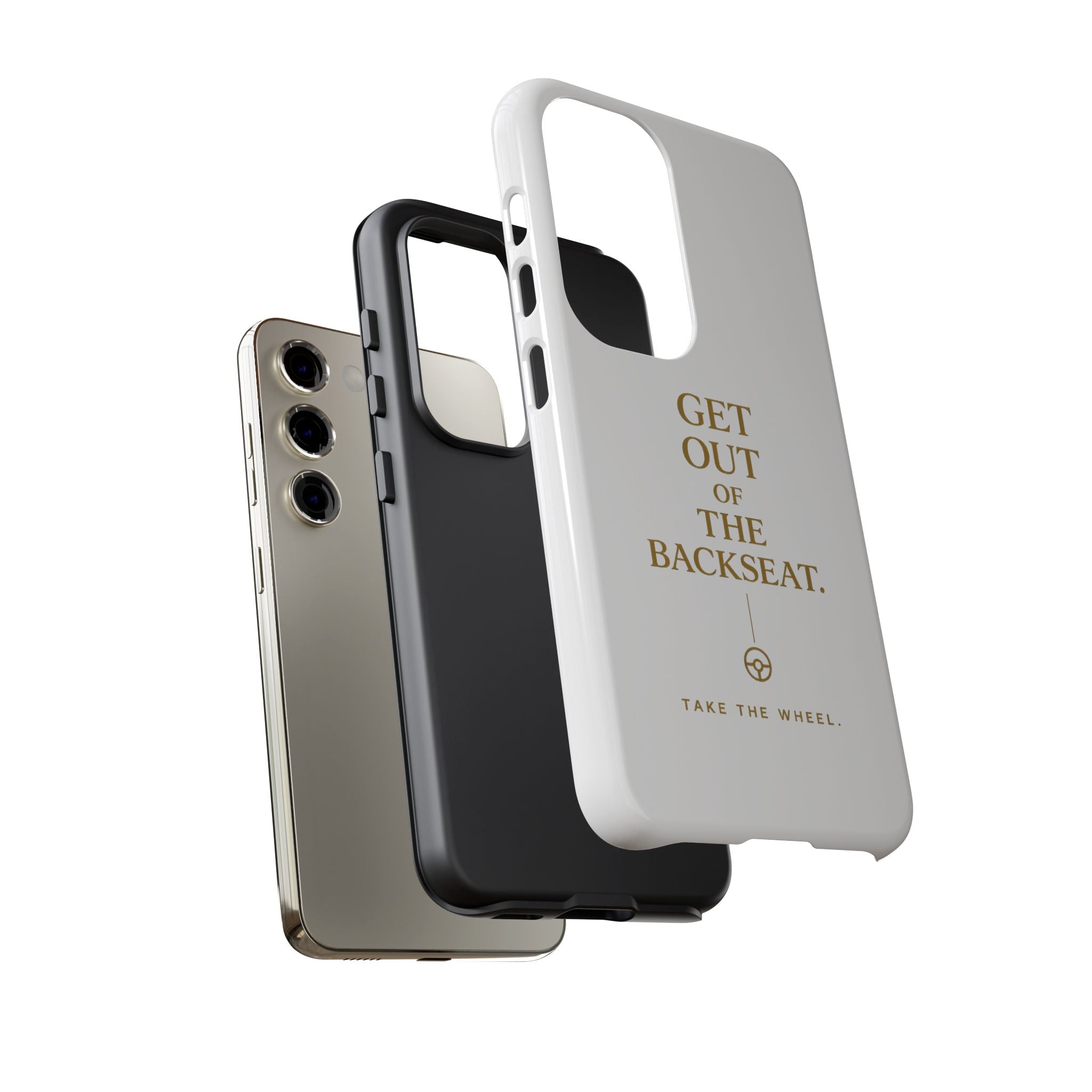 Get Out of the Backseat iPhone Case — Minimal Gold Typography Protective Phone Case