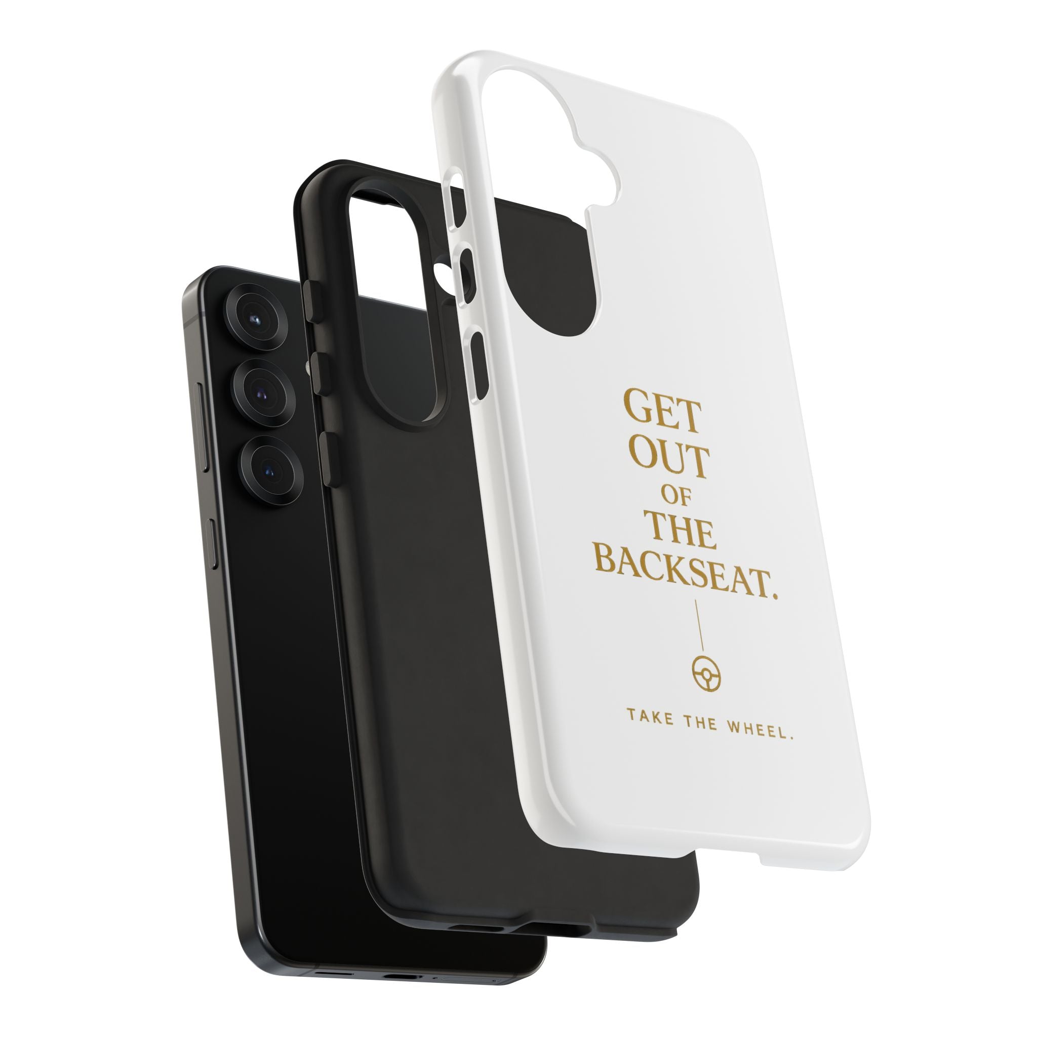 Get Out of the Backseat iPhone Case — Minimal Gold Typography Protective Phone Case