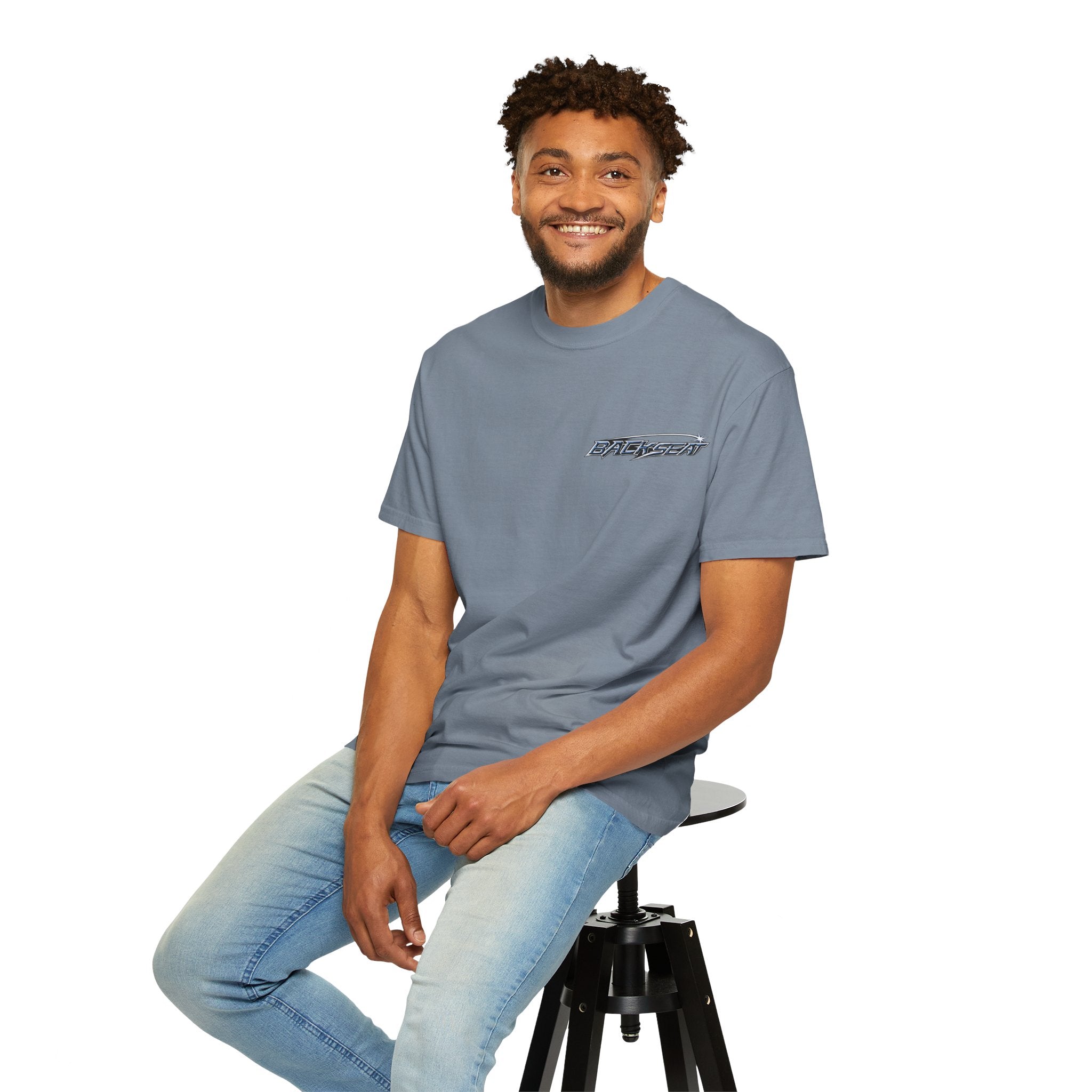 BACKSEAT Midnight Blue Graphic T-Shirt — Retro Racing Streetwear Tee