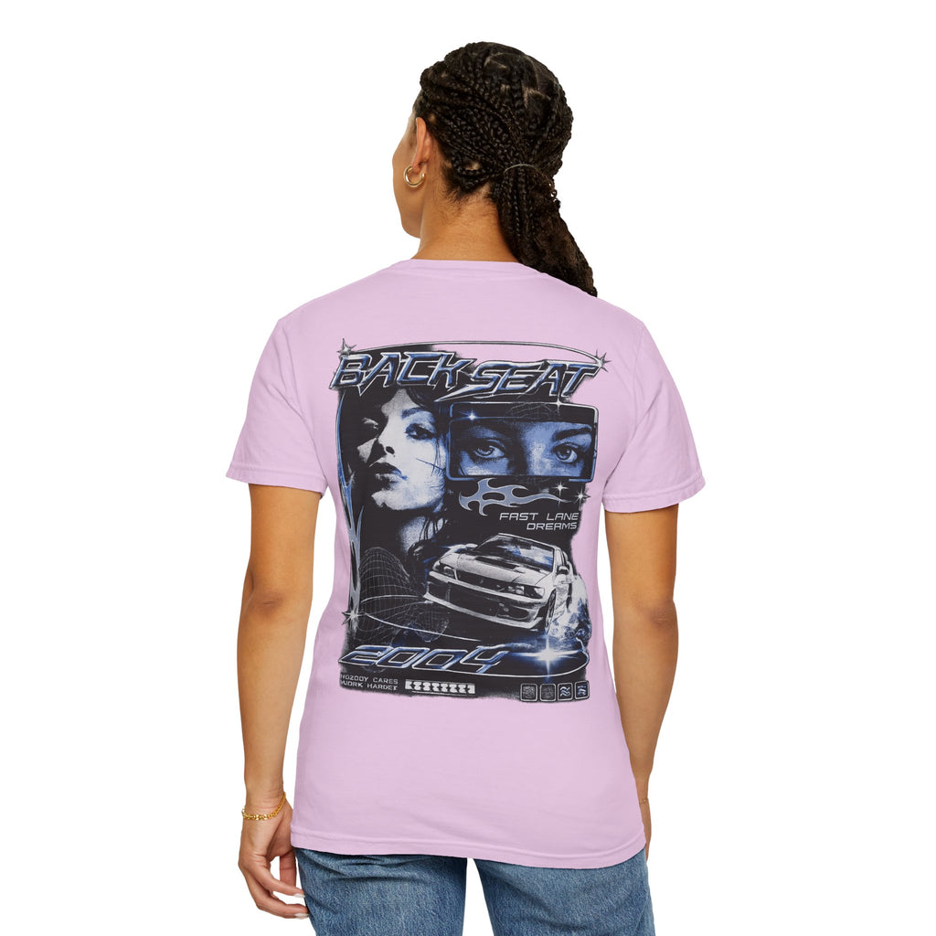 BACKSEAT Midnight Blue Graphic T-Shirt — Retro Racing Streetwear Tee