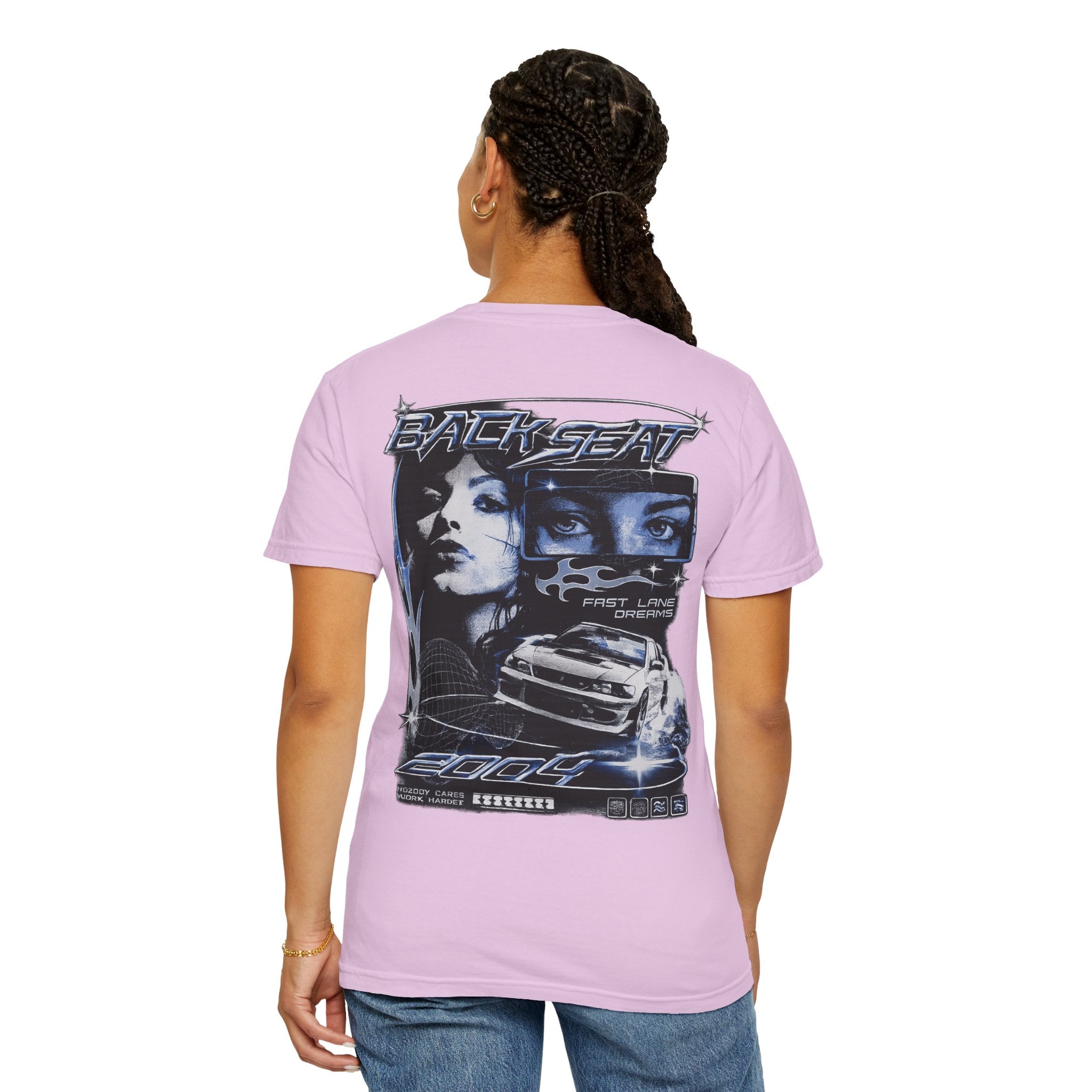 BACKSEAT Midnight Blue Graphic T-Shirt — Retro Racing Streetwear Tee