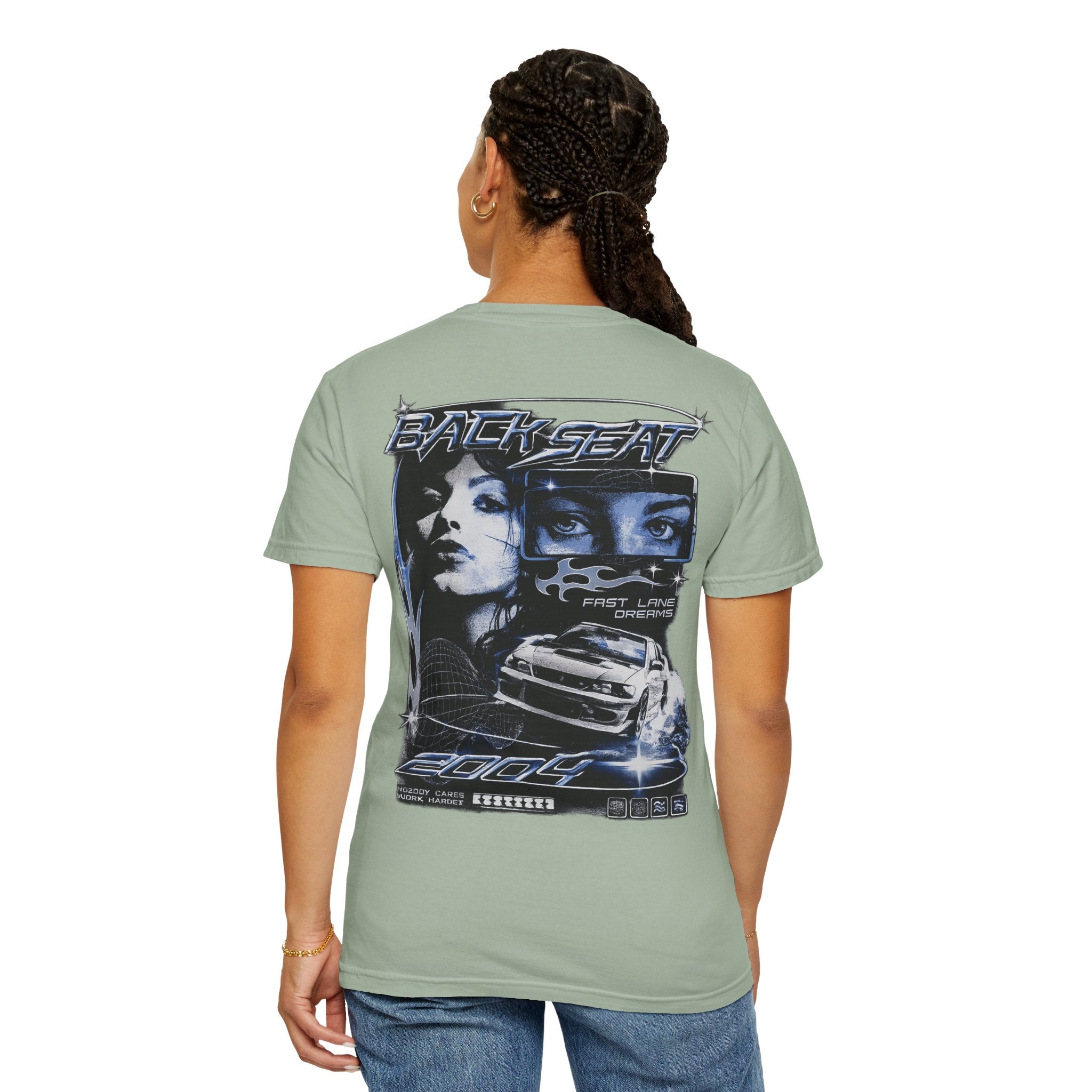 BACKSEAT Midnight Blue Graphic T-Shirt — Retro Racing Streetwear Tee
