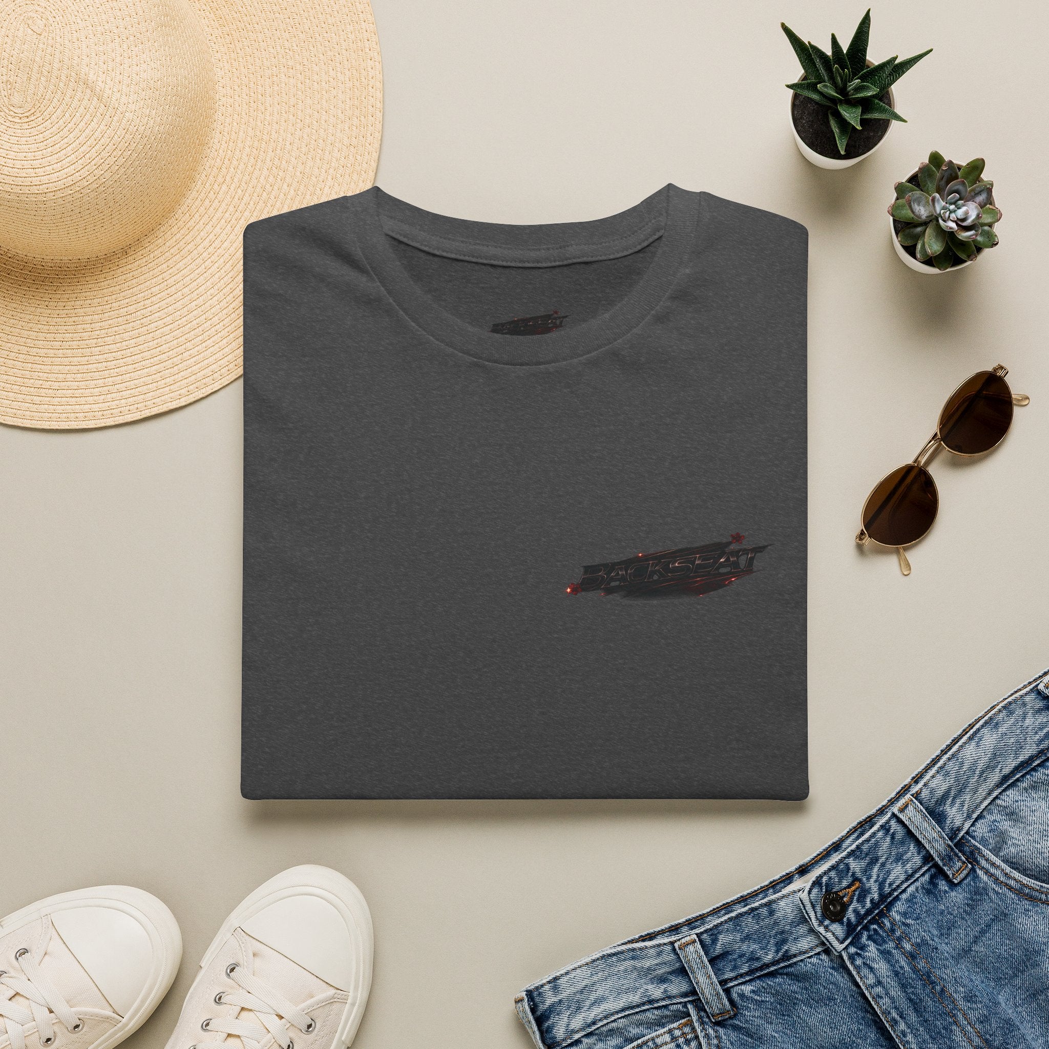 Minimal Black Cherry BACKSEAT T-Shirt — Small Chest Graphic Casual Tee