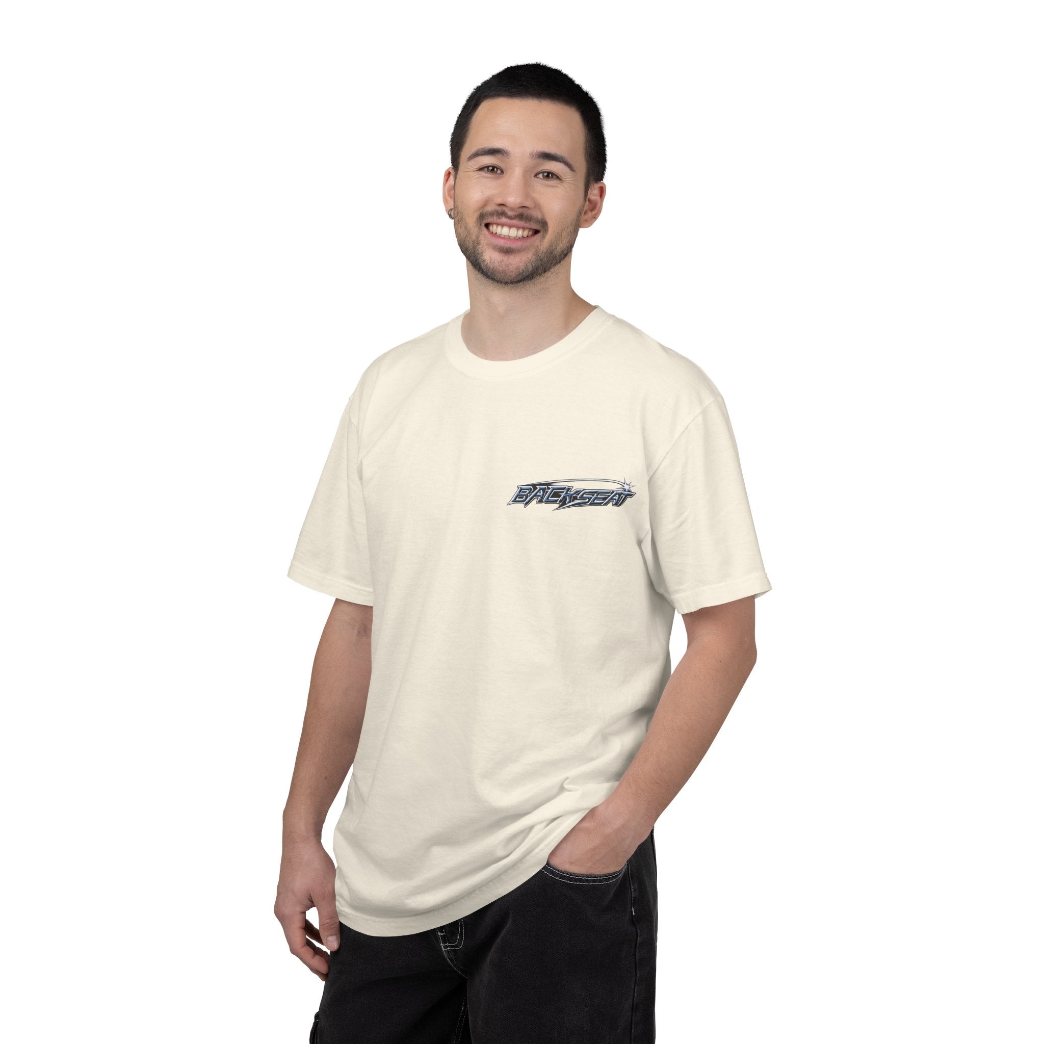 BACKSEAT Midnight Blue Graphic T-Shirt — Retro Racing Streetwear Tee