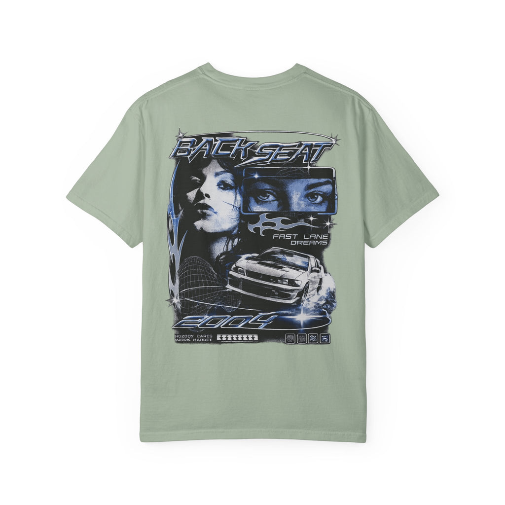 BACKSEAT Midnight Blue Graphic T-Shirt — Retro Racing Streetwear Tee