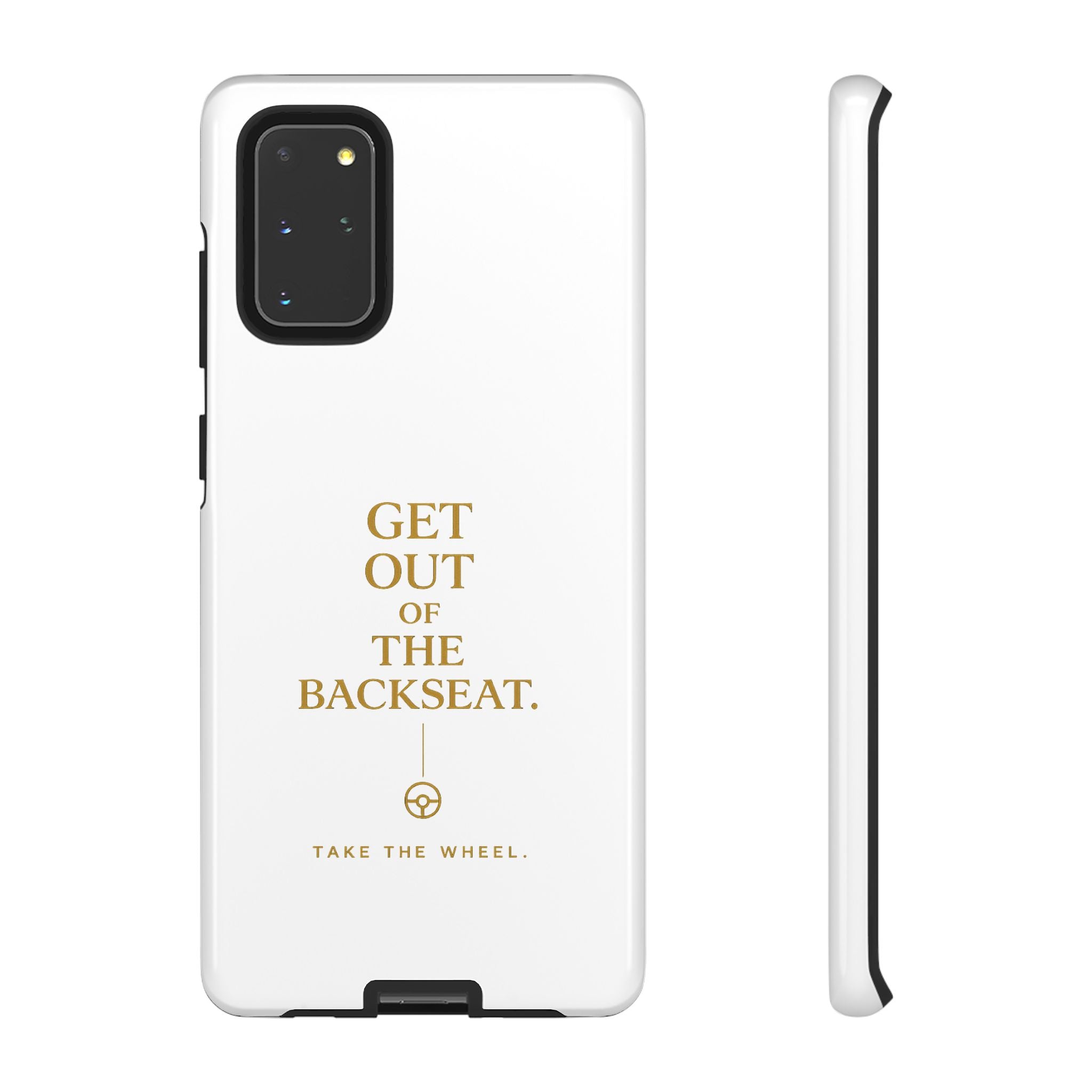 Get Out of the Backseat iPhone Case — Minimal Gold Typography Protective Phone Case