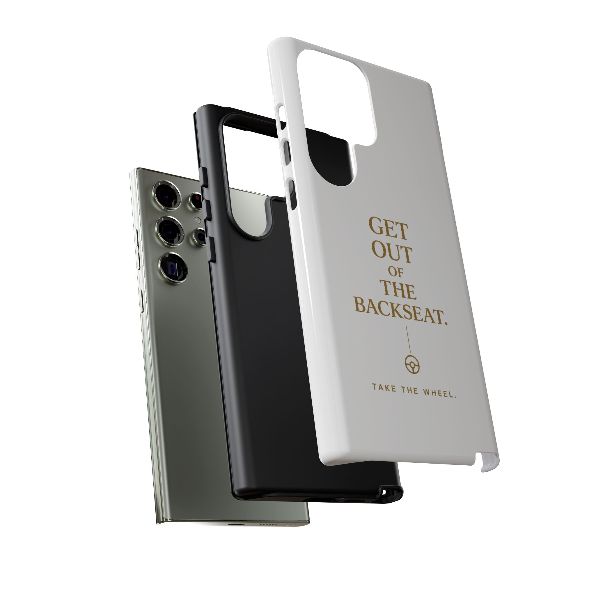 Get Out of the Backseat iPhone Case — Minimal Gold Typography Protective Phone Case
