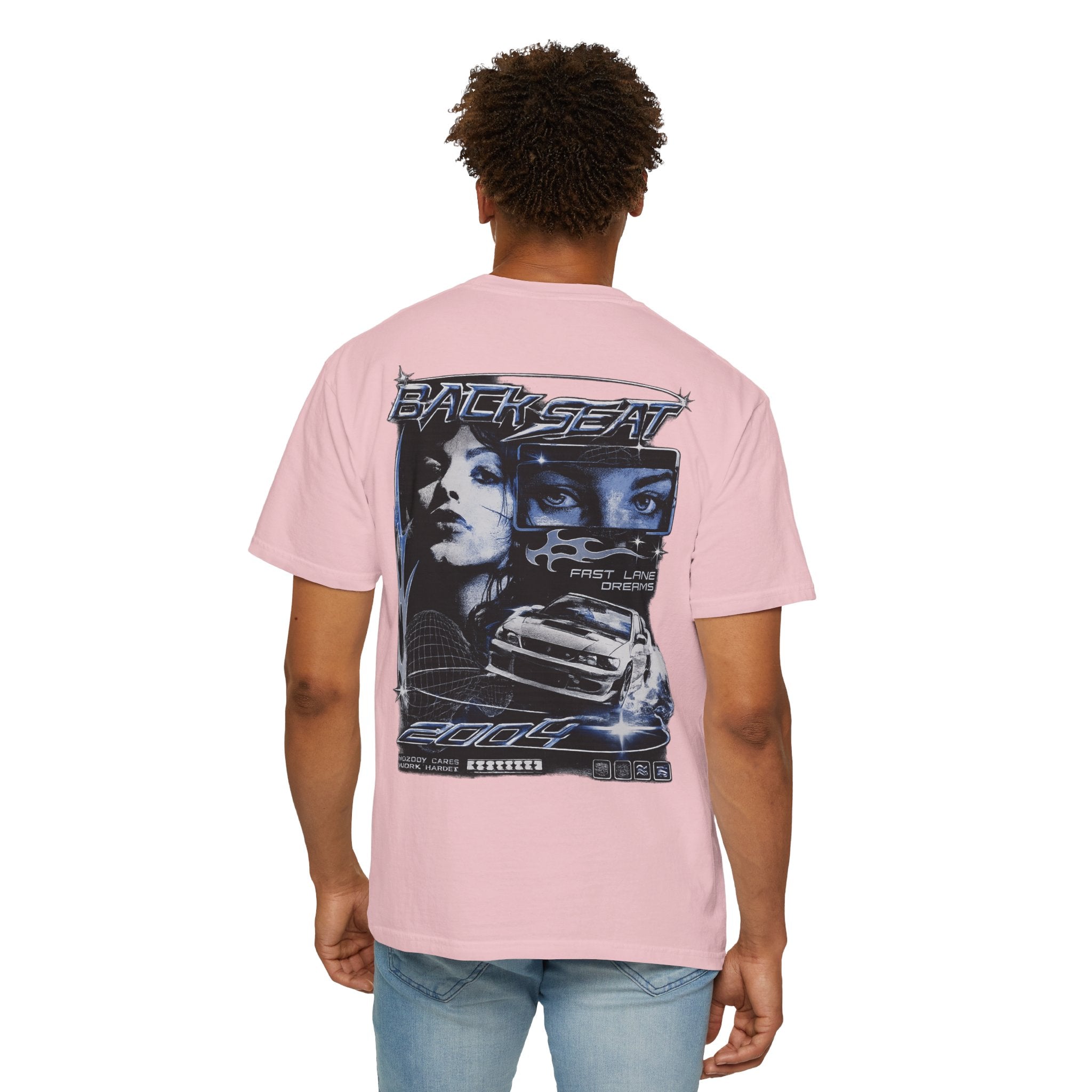 BACKSEAT Midnight Blue Graphic T-Shirt — Retro Racing Streetwear Tee