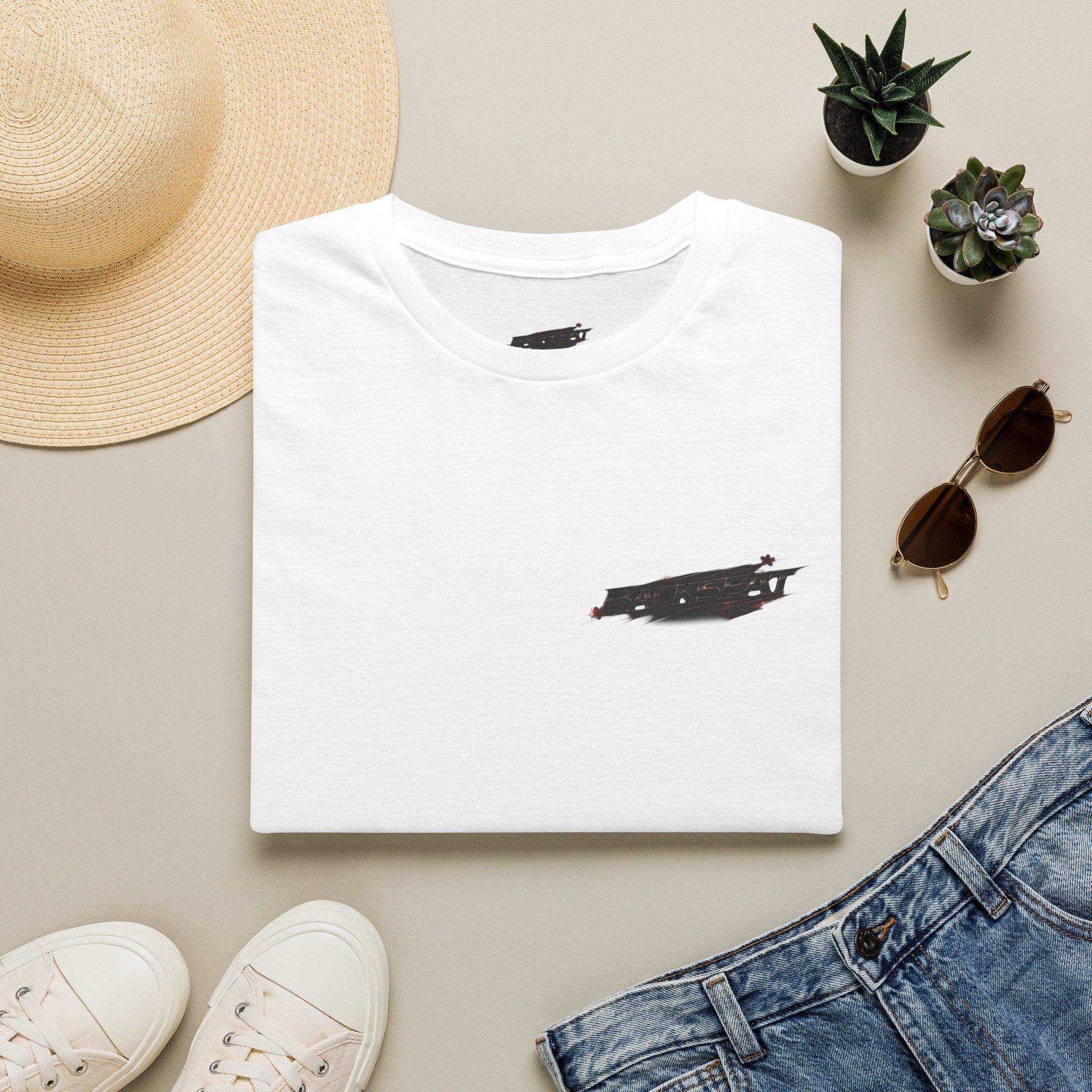 Minimal Black Cherry BACKSEAT T-Shirt — Small Chest Graphic Casual Tee