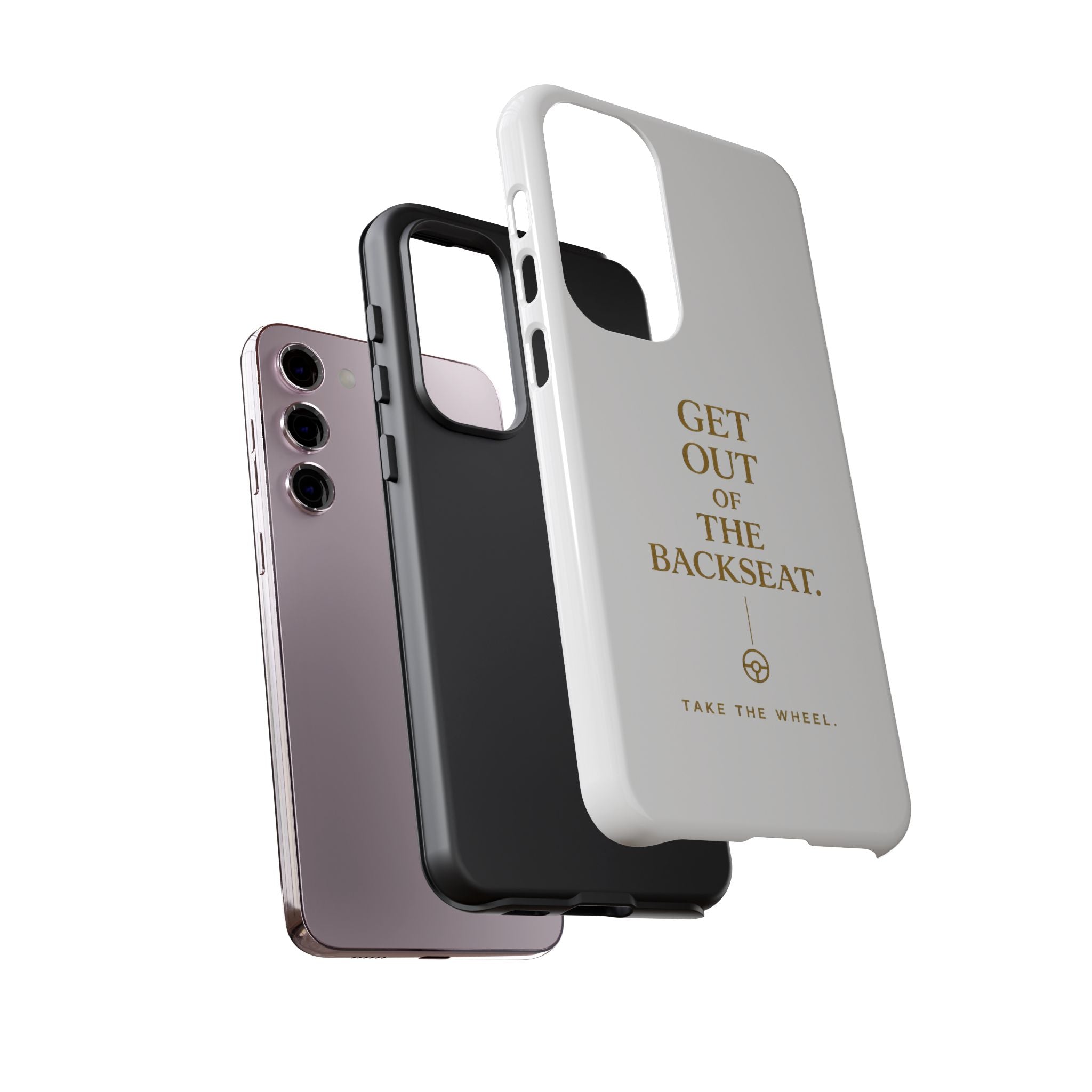 Get Out of the Backseat iPhone Case — Minimal Gold Typography Protective Phone Case