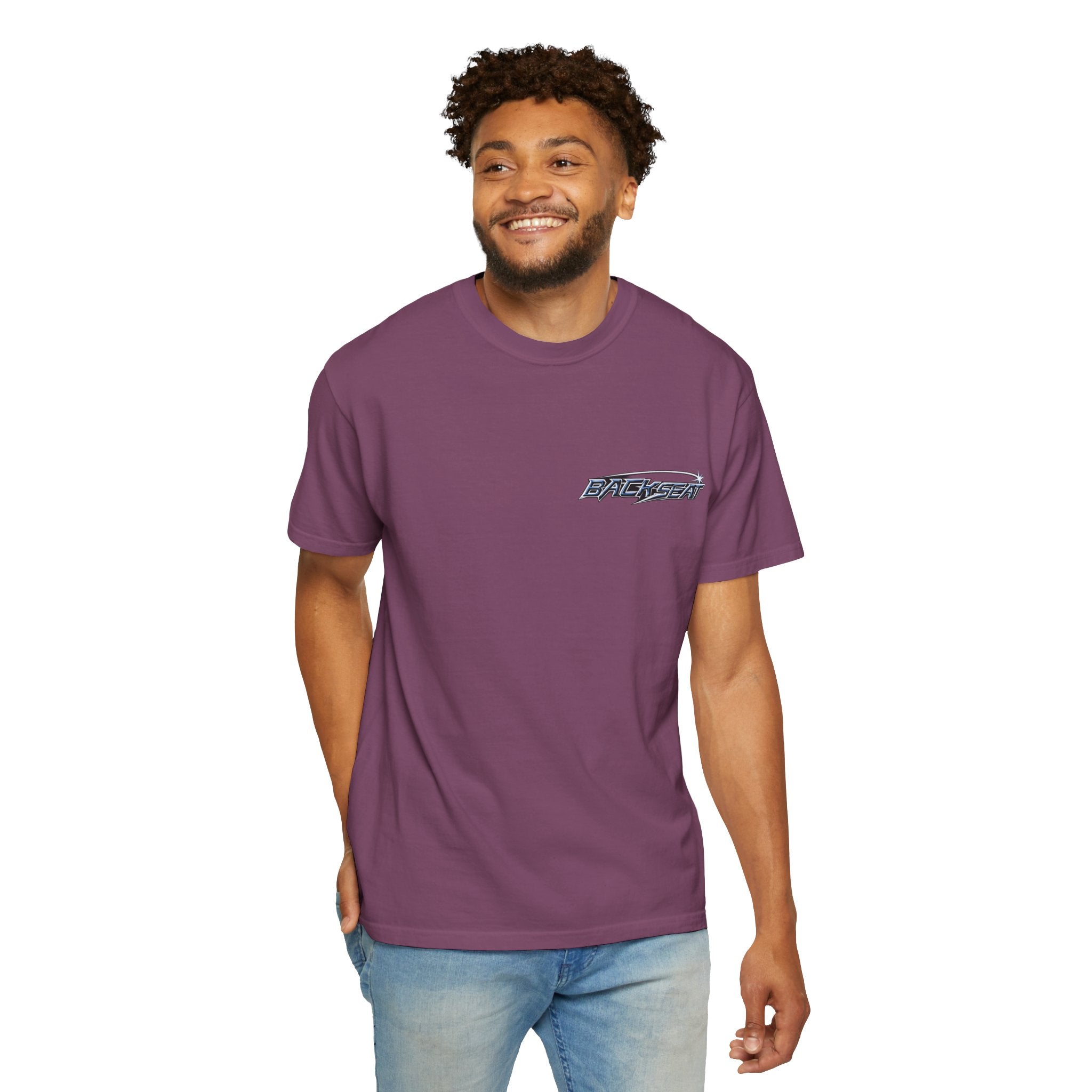 BACKSEAT Midnight Blue Graphic T-Shirt — Retro Racing Streetwear Tee