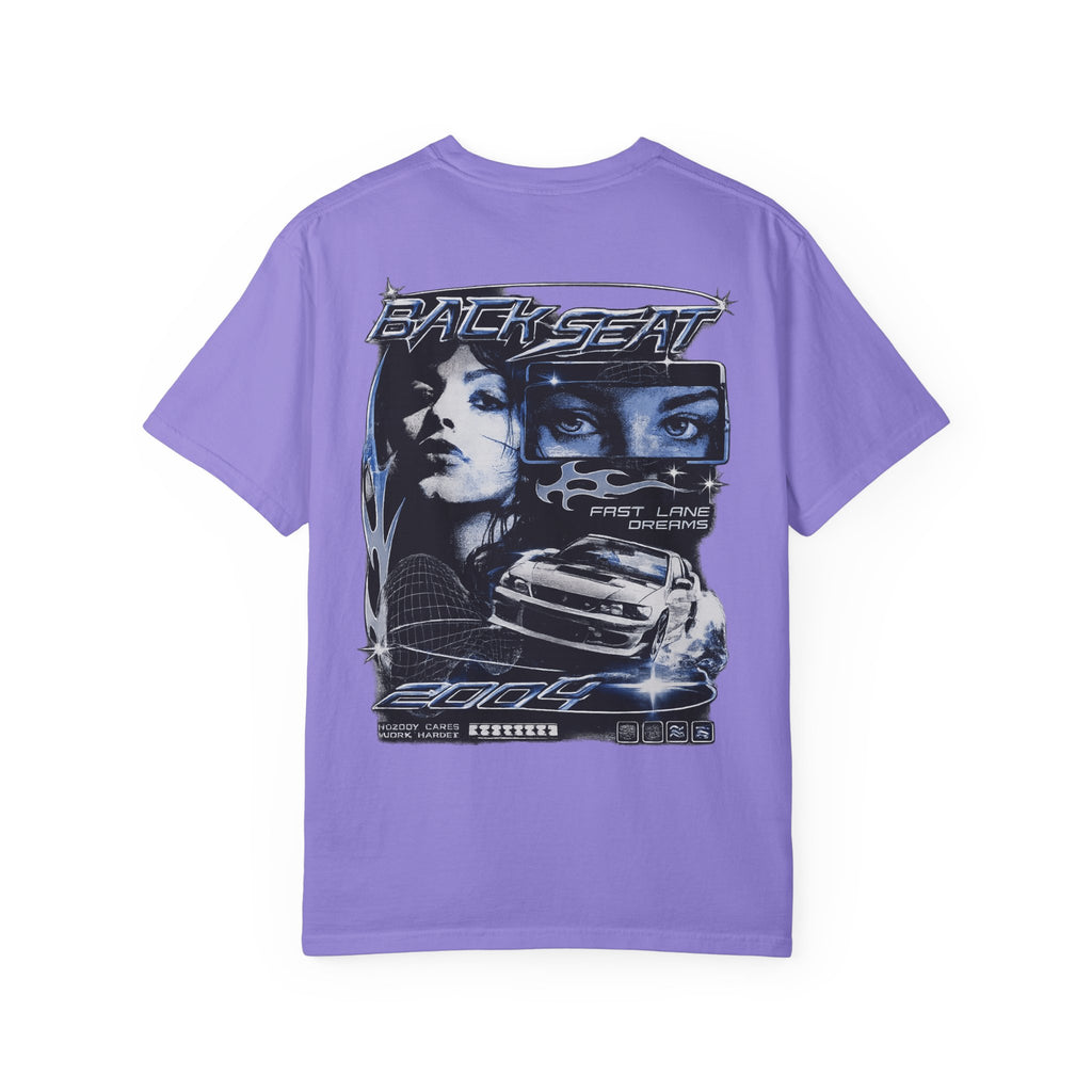BACKSEAT Midnight Blue Graphic T-Shirt — Retro Racing Streetwear Tee