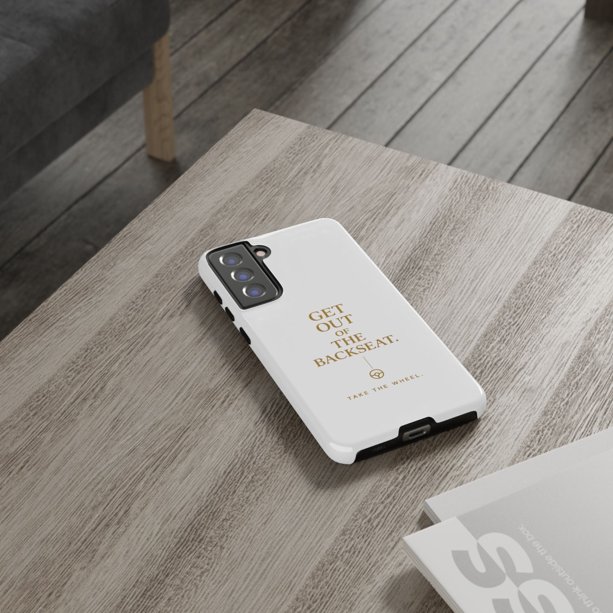 Get Out of the Backseat iPhone Case — Minimal Gold Typography Protective Phone Case