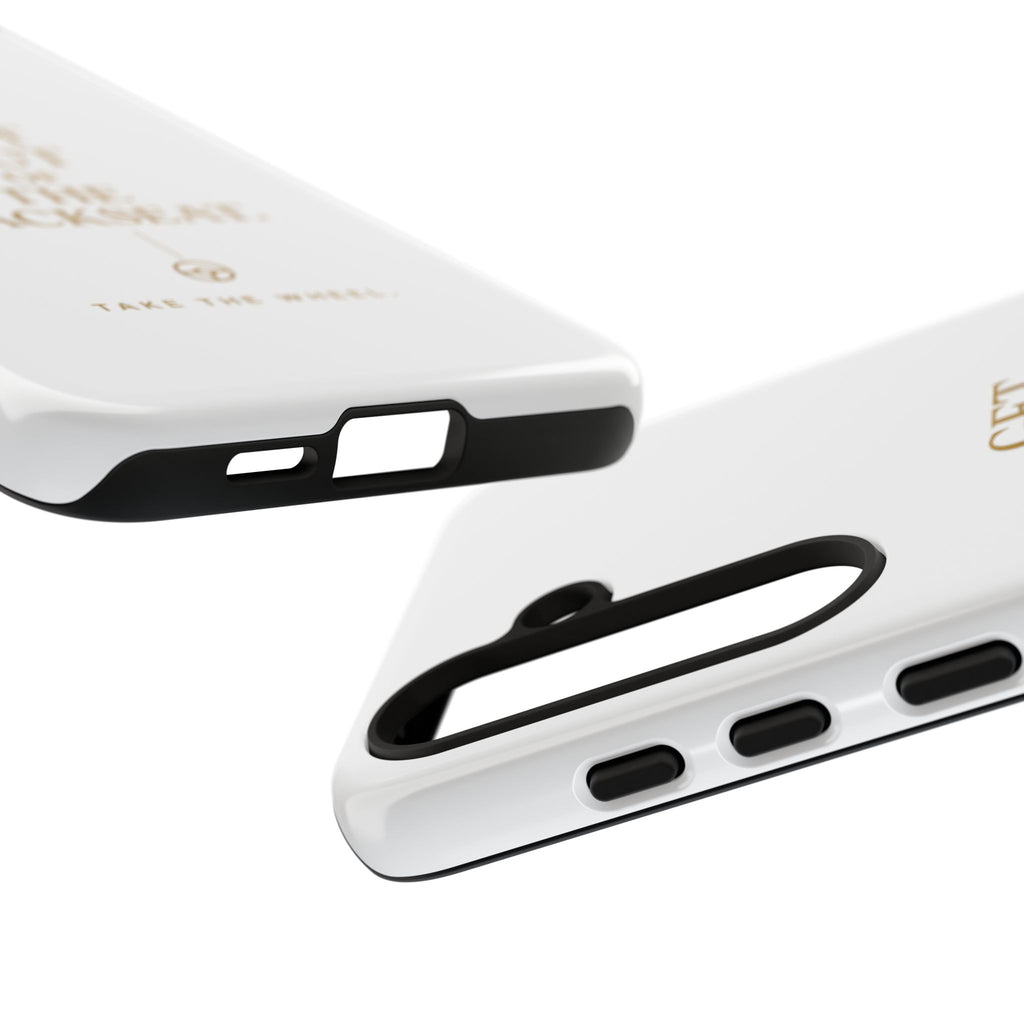 Get Out of the Backseat iPhone Case — Minimal Gold Typography Protective Phone Case