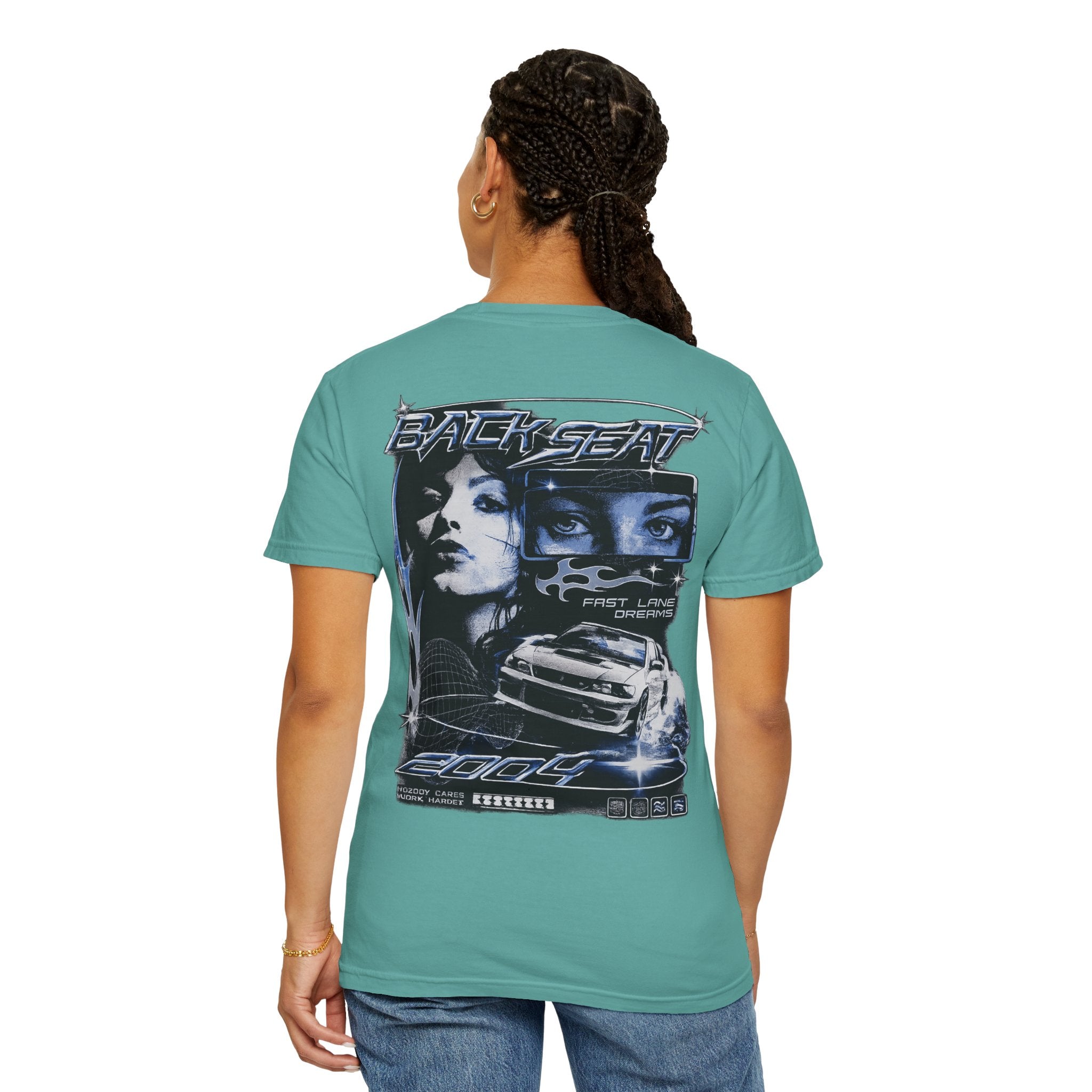 BACKSEAT Midnight Blue Graphic T-Shirt — Retro Racing Streetwear Tee
