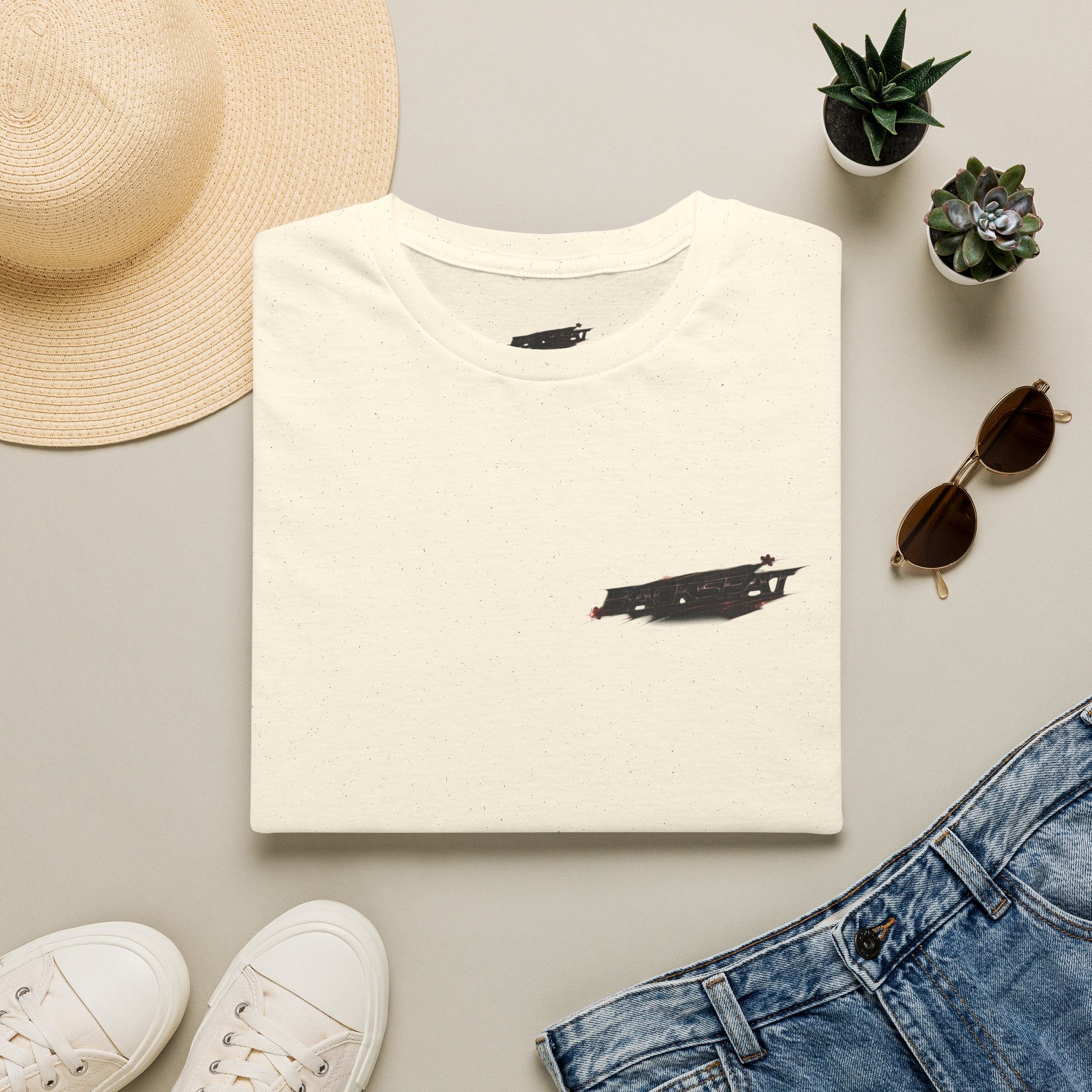 Minimal Black Cherry BACKSEAT T-Shirt — Small Chest Graphic Casual Tee