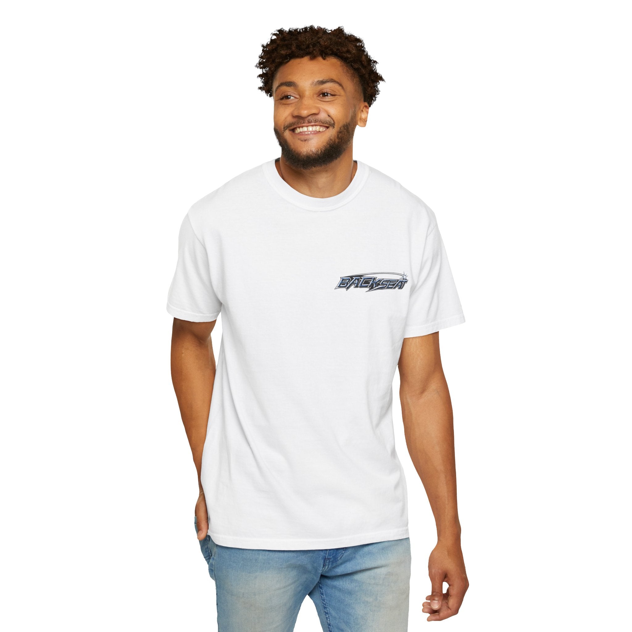 BACKSEAT Midnight Blue Graphic T-Shirt — Retro Racing Streetwear Tee