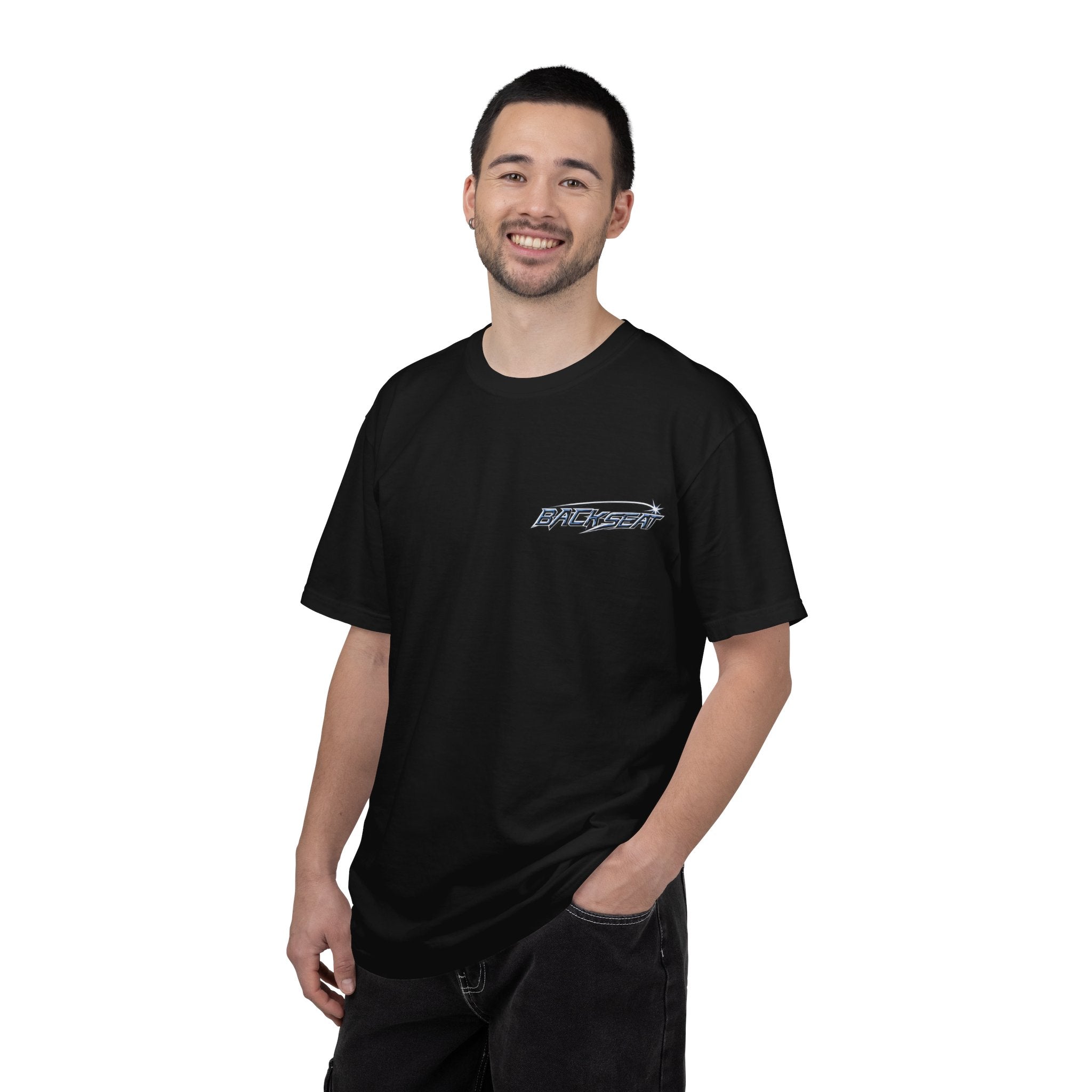 BACKSEAT Midnight Blue Graphic T-Shirt — Retro Racing Streetwear Tee