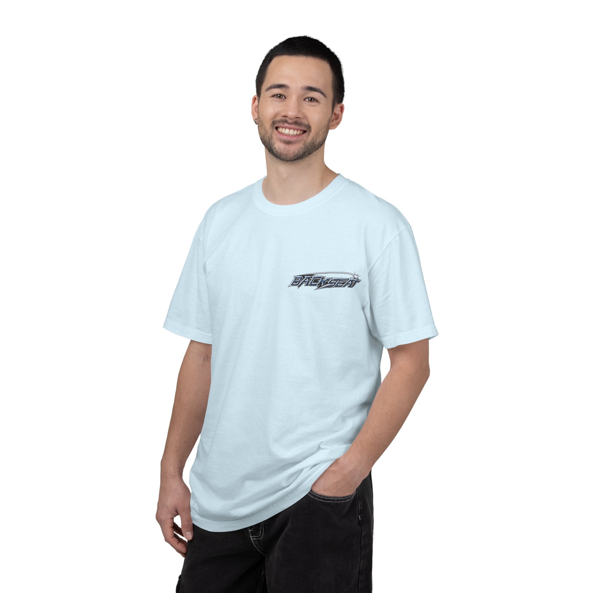 BACKSEAT Midnight Blue Graphic T-Shirt — Retro Racing Streetwear Tee
