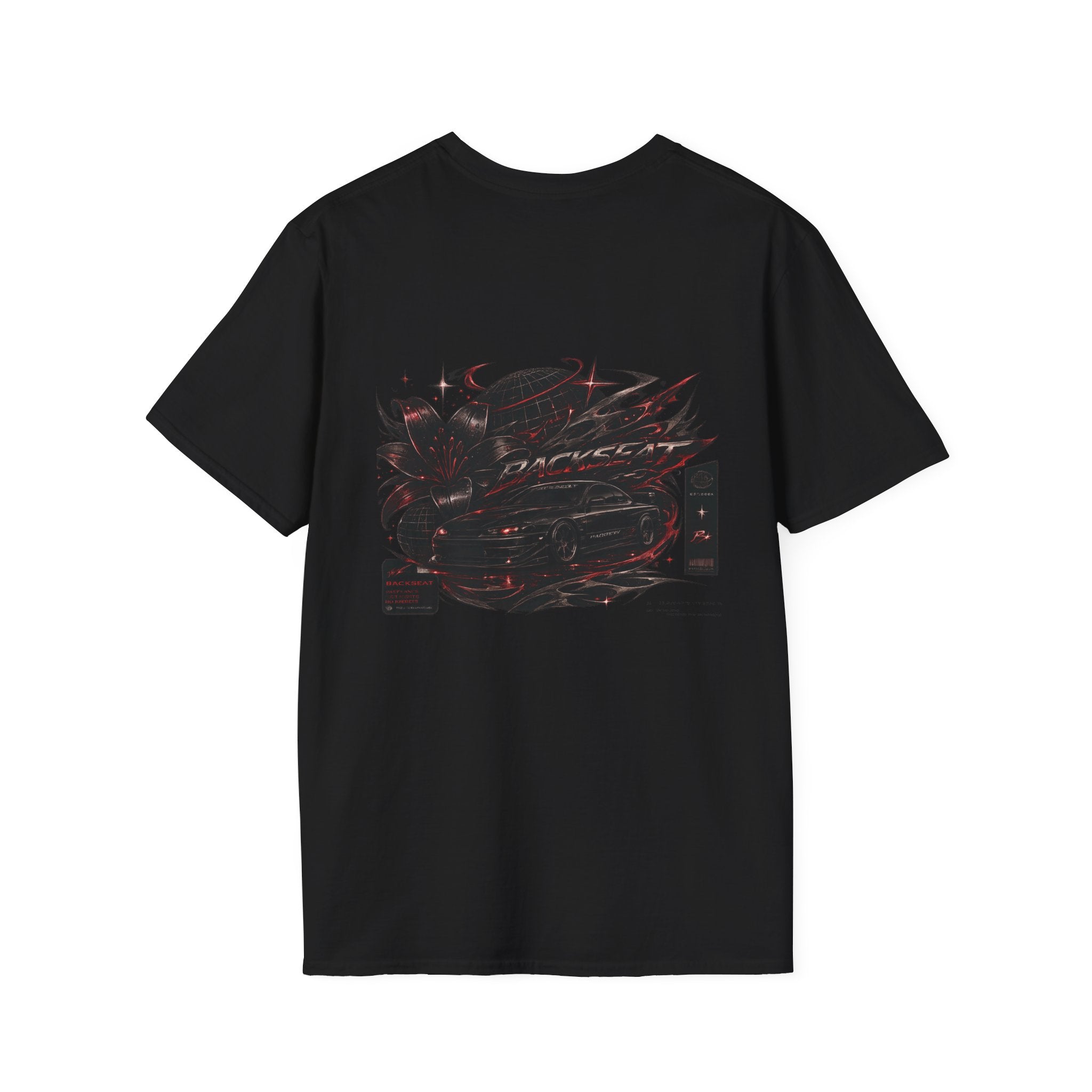 Minimal Black Cherry BACKSEAT T-Shirt — Small Chest Graphic Casual Tee