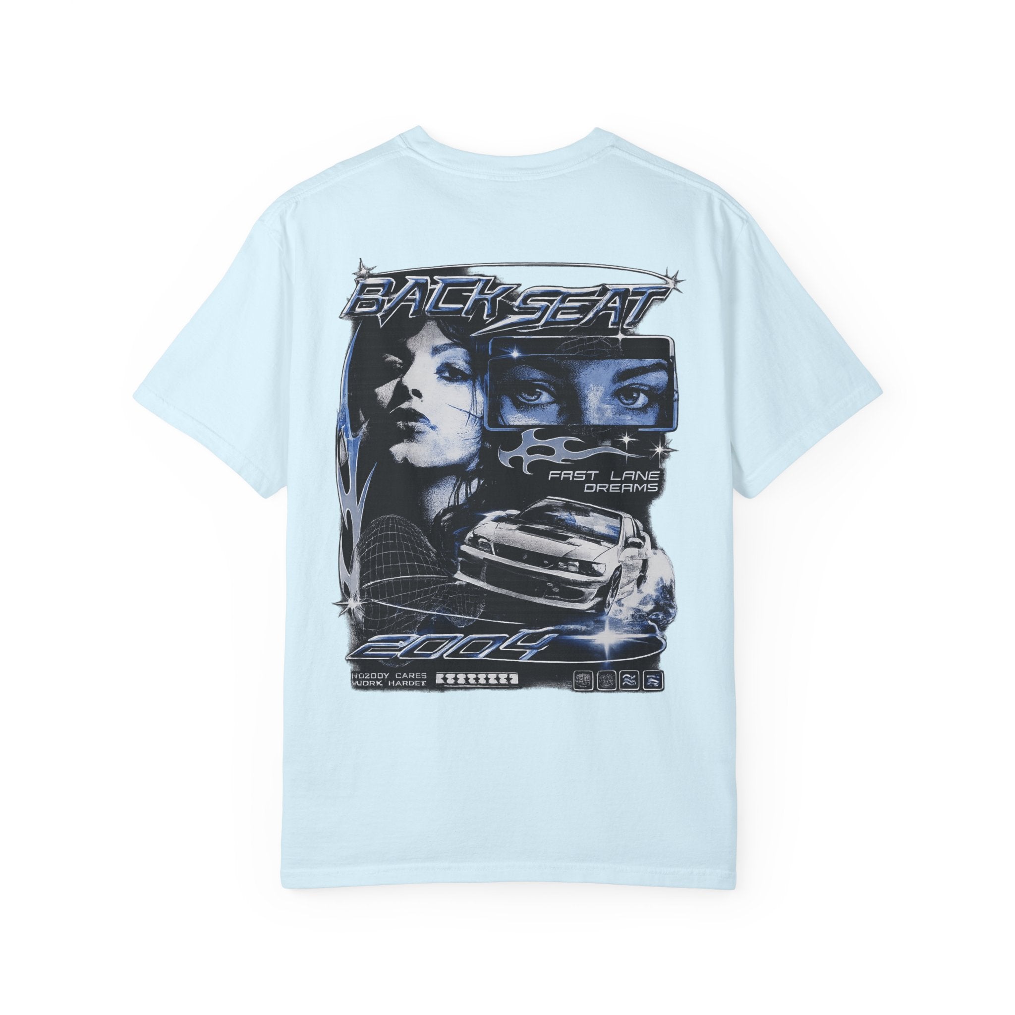 BACKSEAT Midnight Blue Graphic T-Shirt — Retro Racing Streetwear Tee