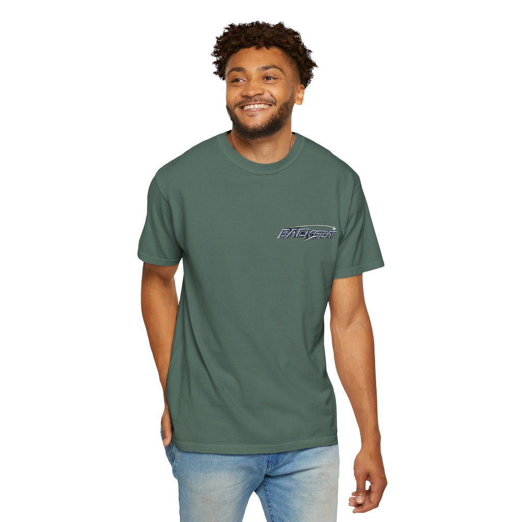 BACKSEAT Midnight Blue Graphic T-Shirt — Retro Racing Streetwear Tee