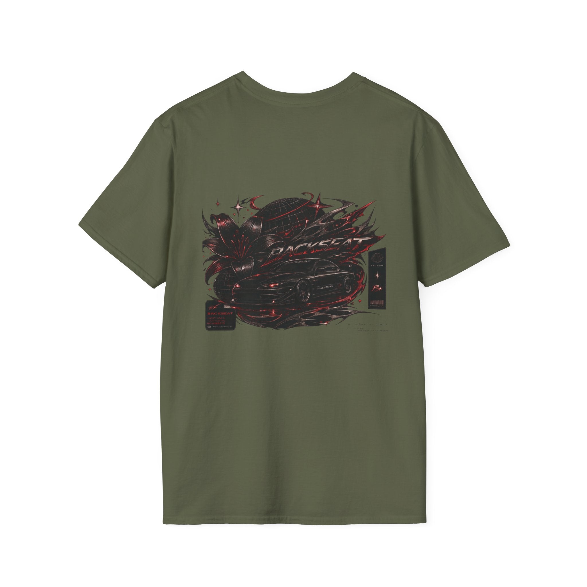 Minimal Black Cherry BACKSEAT T-Shirt — Small Chest Graphic Casual Tee