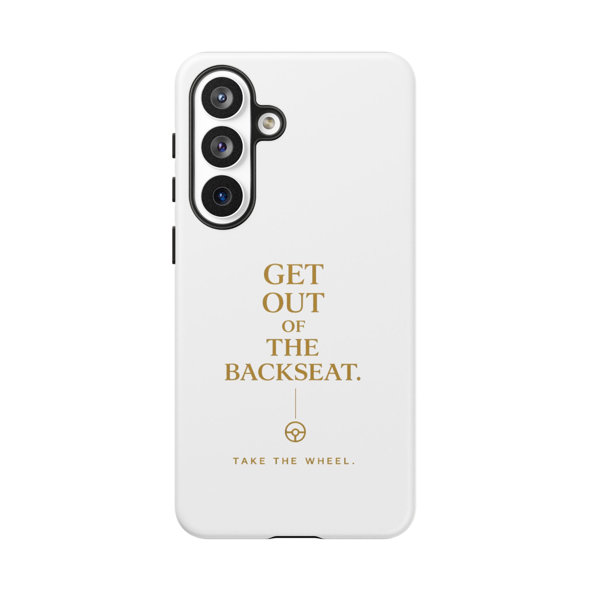 Get Out of the Backseat iPhone Case — Minimal Gold Typography Protective Phone Case