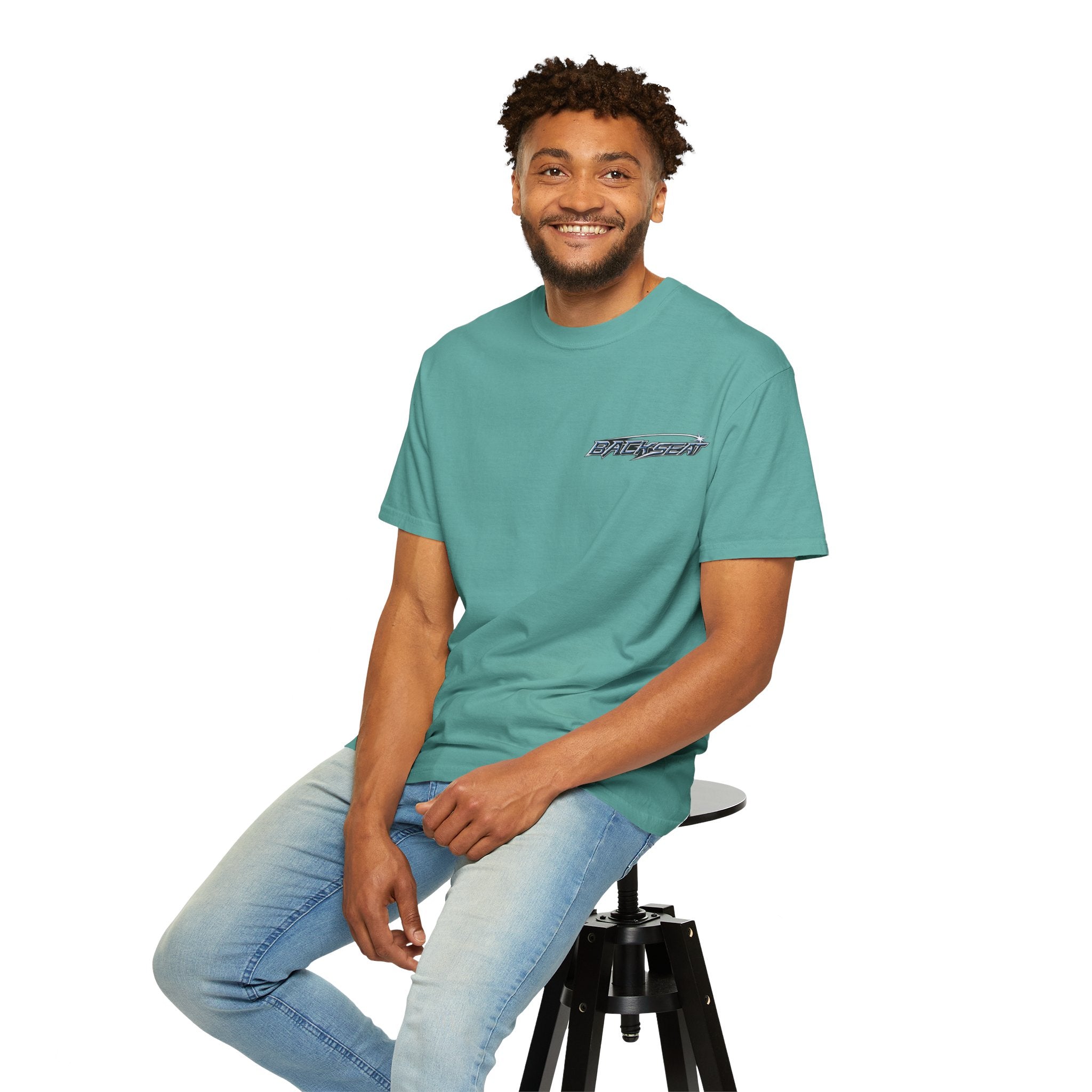 BACKSEAT Midnight Blue Graphic T-Shirt — Retro Racing Streetwear Tee