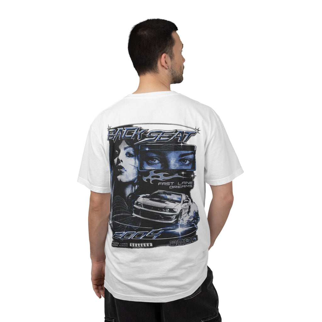 BACKSEAT Midnight Blue Graphic T-Shirt — Retro Racing Streetwear Tee
