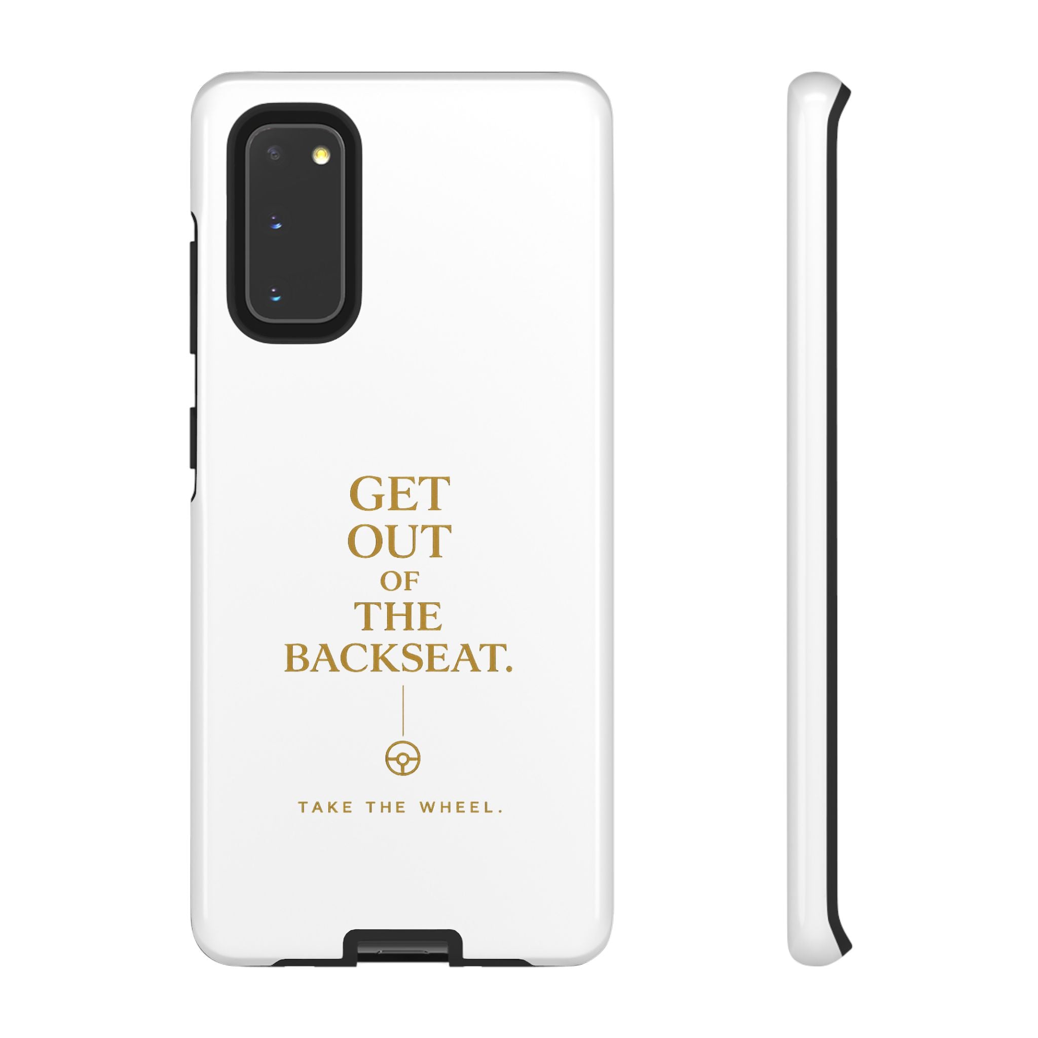 Get Out of the Backseat iPhone Case — Minimal Gold Typography Protective Phone Case