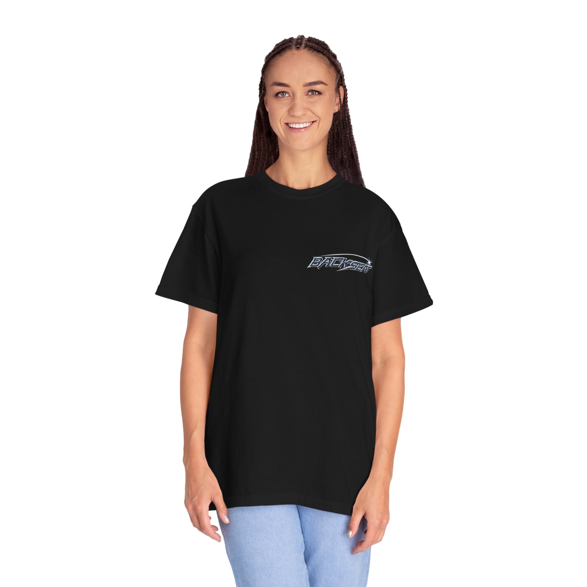 BACKSEAT Midnight Blue Graphic T-Shirt — Retro Racing Streetwear Tee