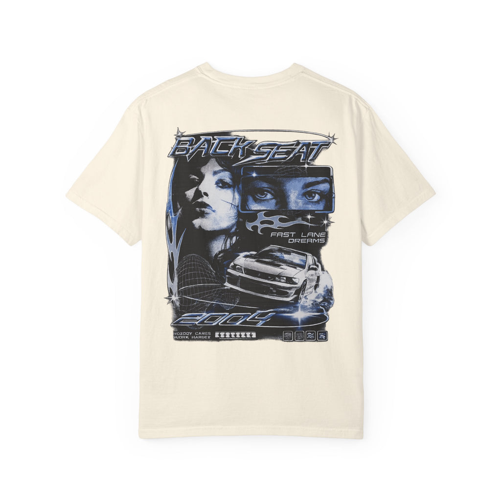 BACKSEAT Midnight Blue Graphic T-Shirt — Retro Racing Streetwear Tee