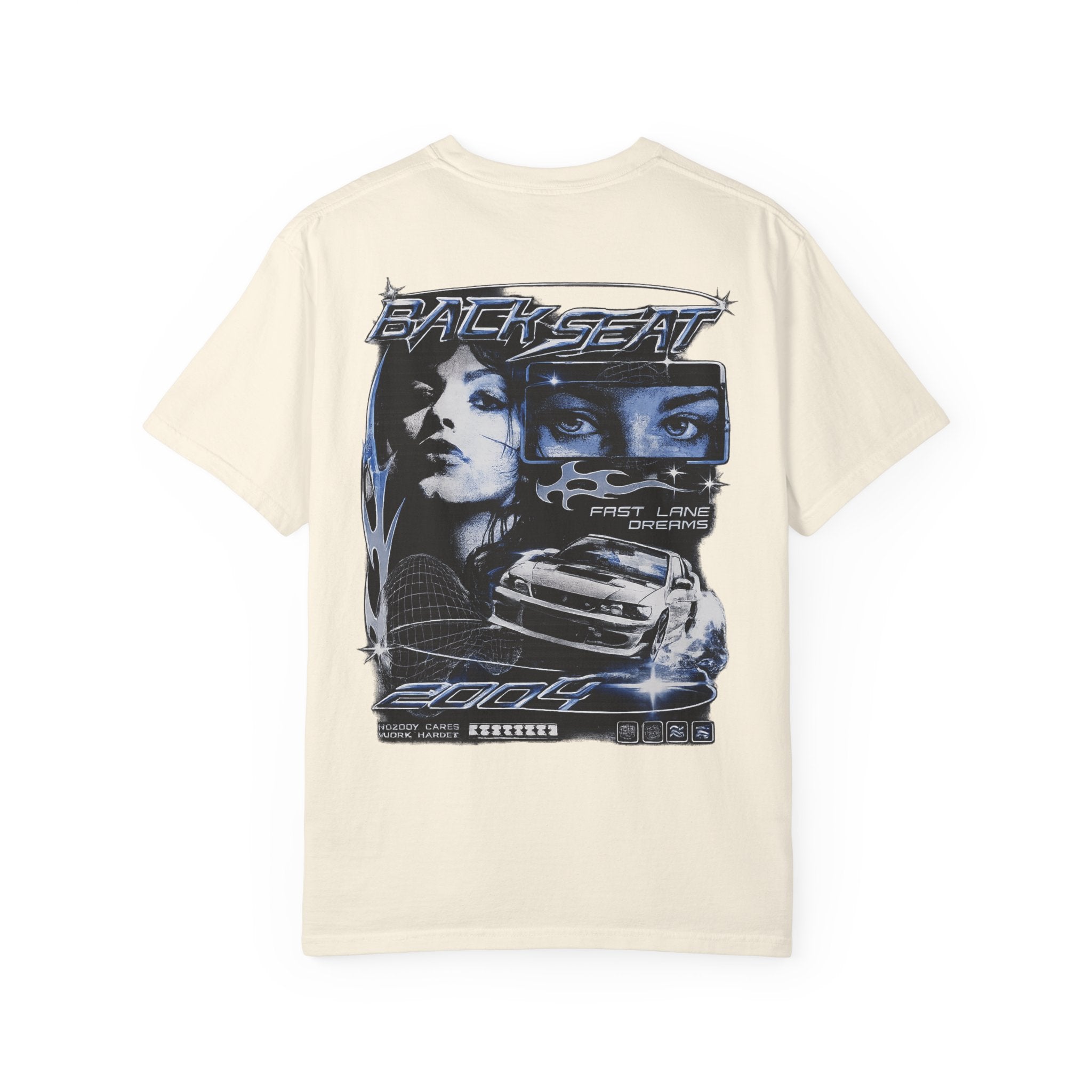 BACKSEAT Midnight Blue Graphic T-Shirt — Retro Racing Streetwear Tee