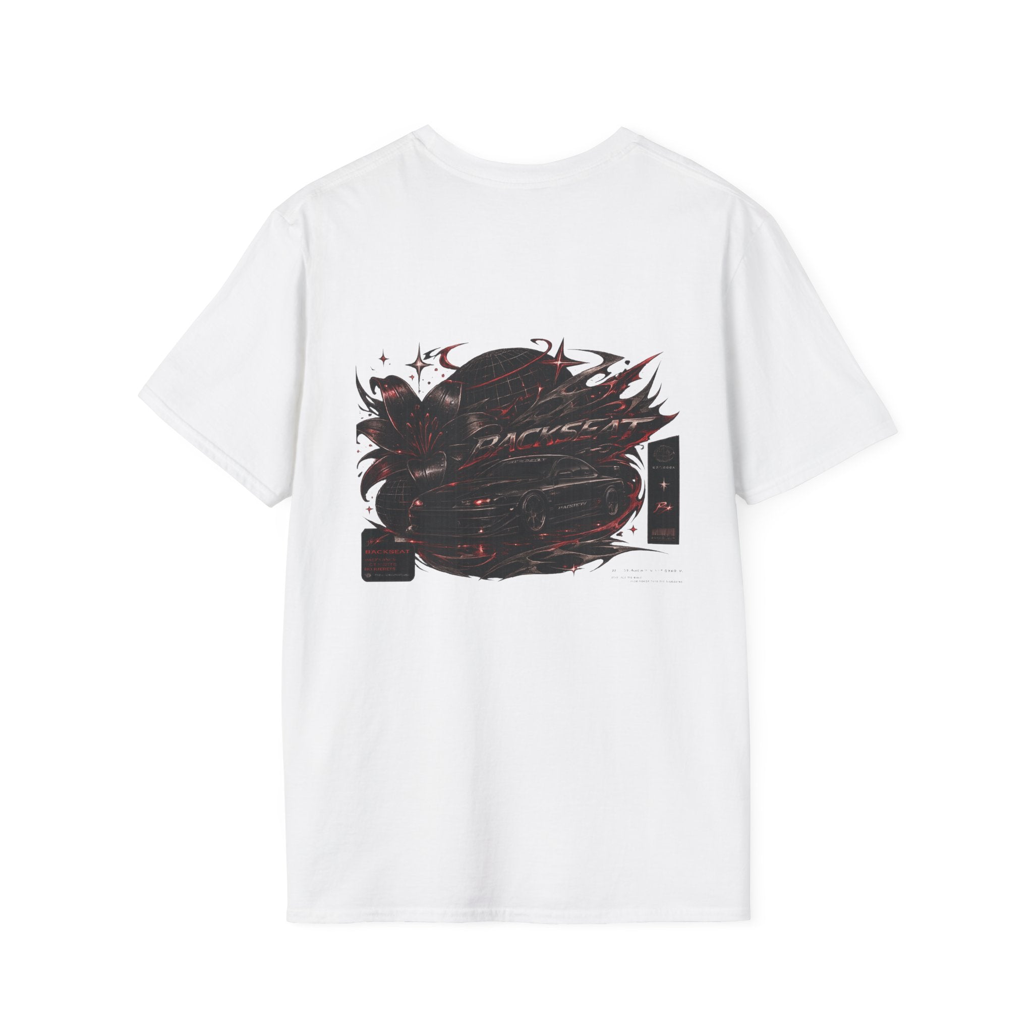 Minimal Black Cherry BACKSEAT T-Shirt — Small Chest Graphic Casual Tee