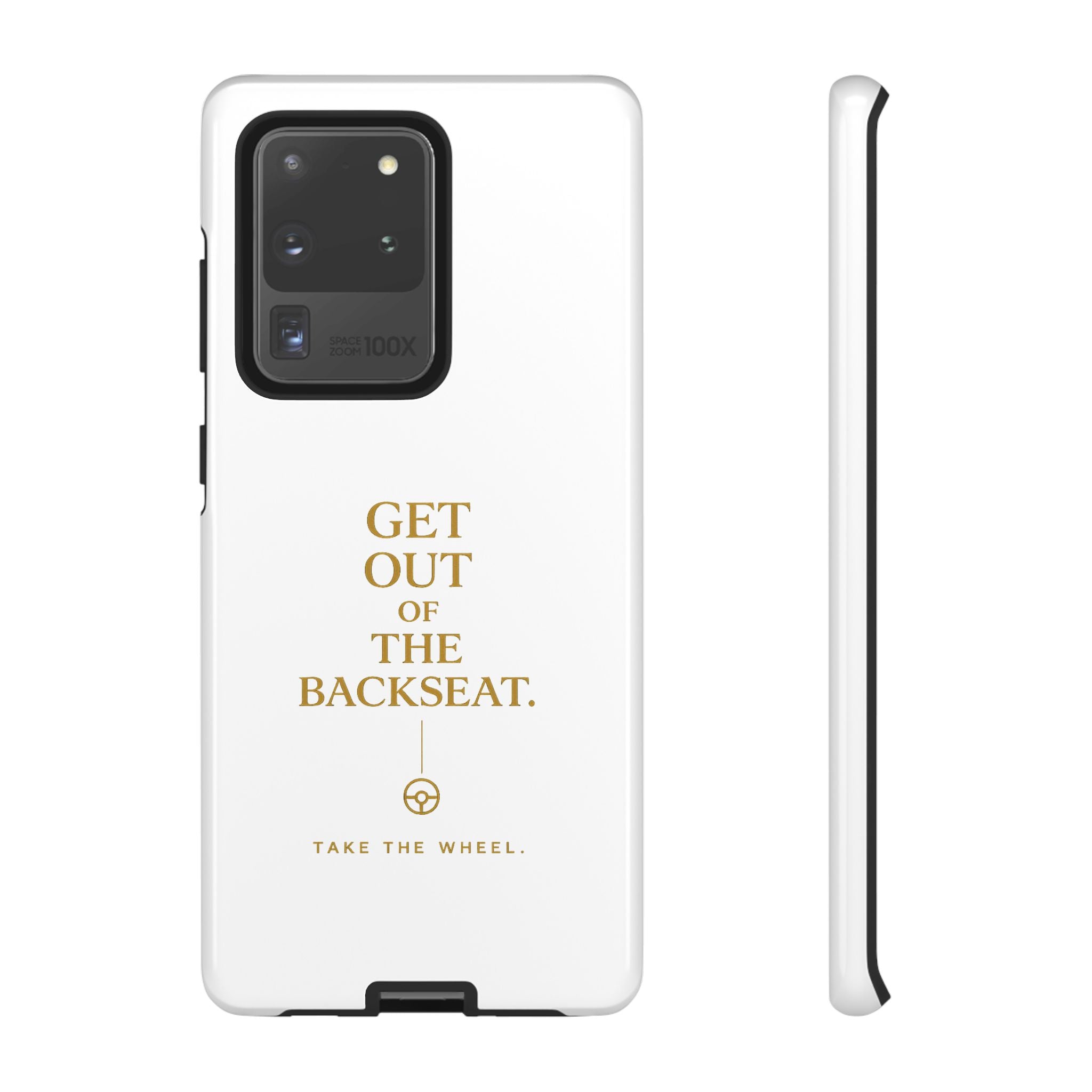 Get Out of the Backseat iPhone Case — Minimal Gold Typography Protective Phone Case