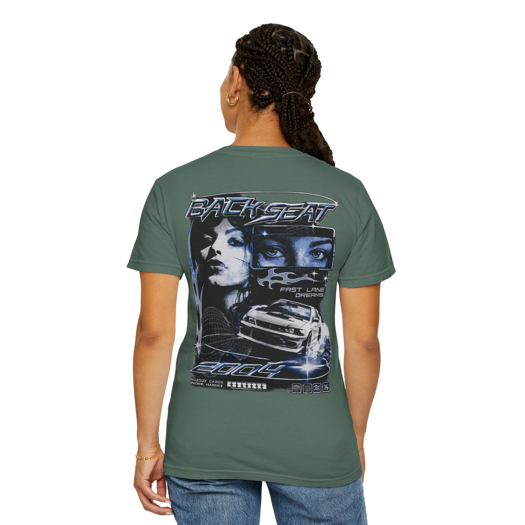 BACKSEAT Midnight Blue Graphic T-Shirt — Retro Racing Streetwear Tee