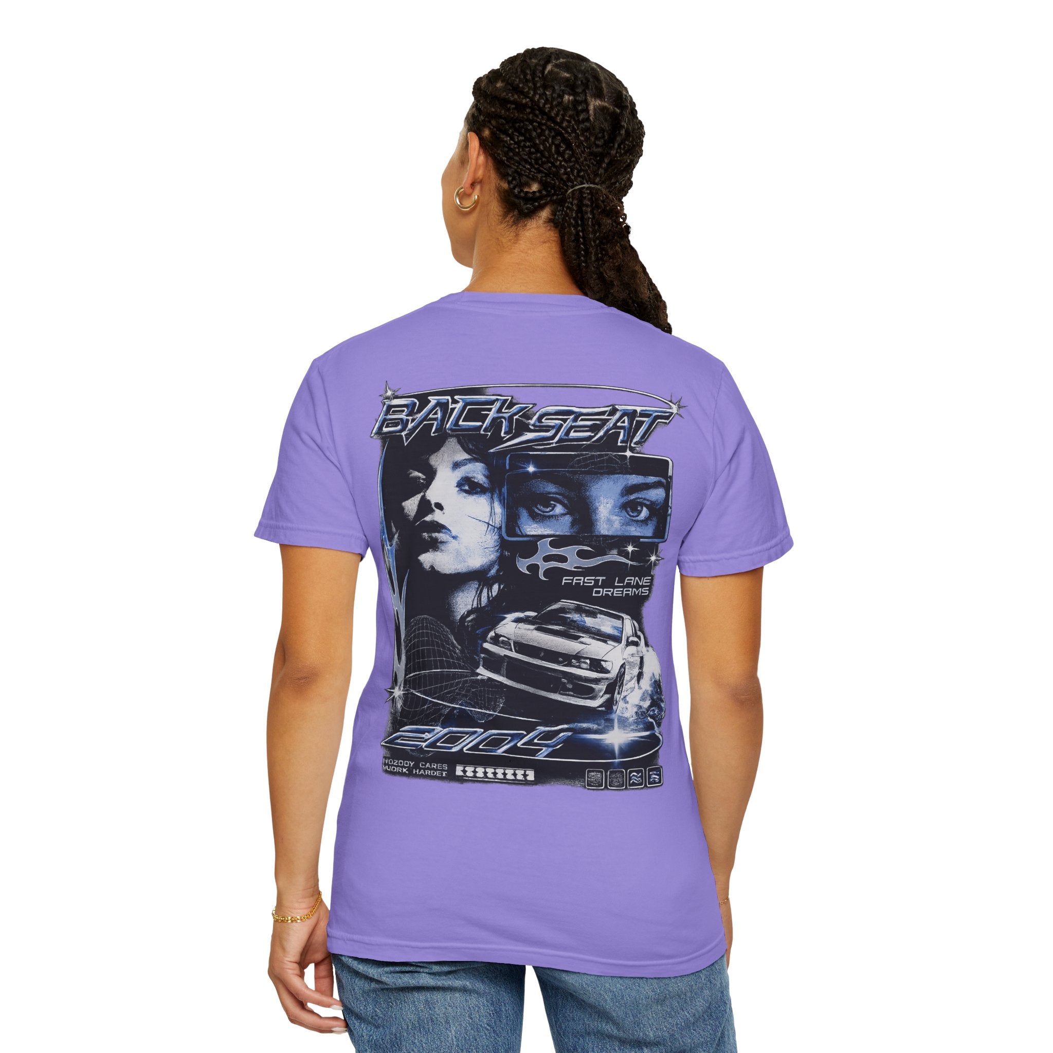 BACKSEAT Midnight Blue Graphic T-Shirt — Retro Racing Streetwear Tee