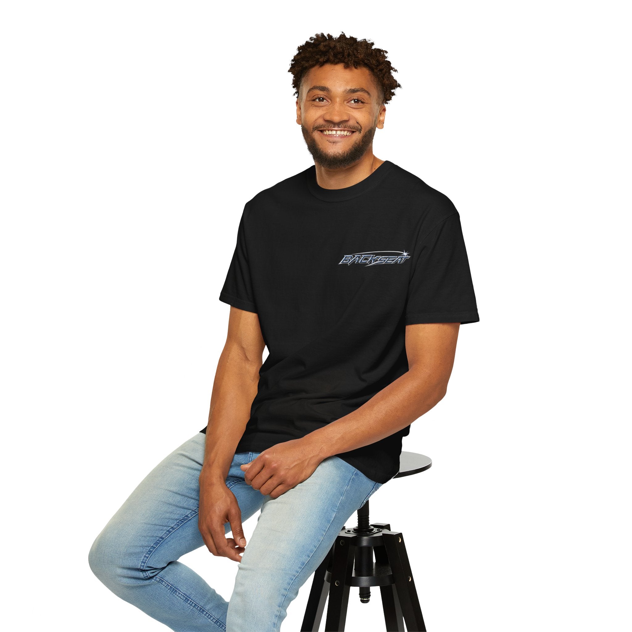 BACKSEAT Midnight Blue Graphic T-Shirt — Retro Racing Streetwear Tee